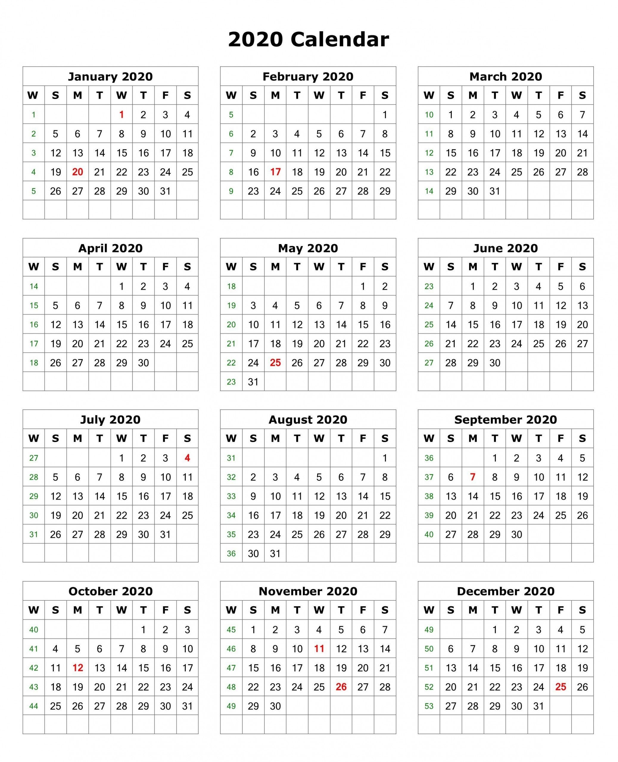 1 Page Monthly Calendar 2020 | Monthly Calendar Blank 2020