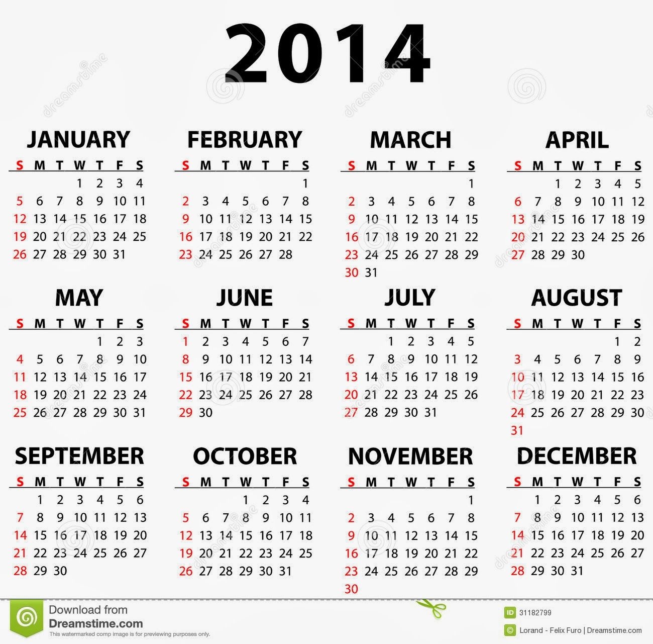 14 Full 2014 Year Calendar Template Images Printable 2014