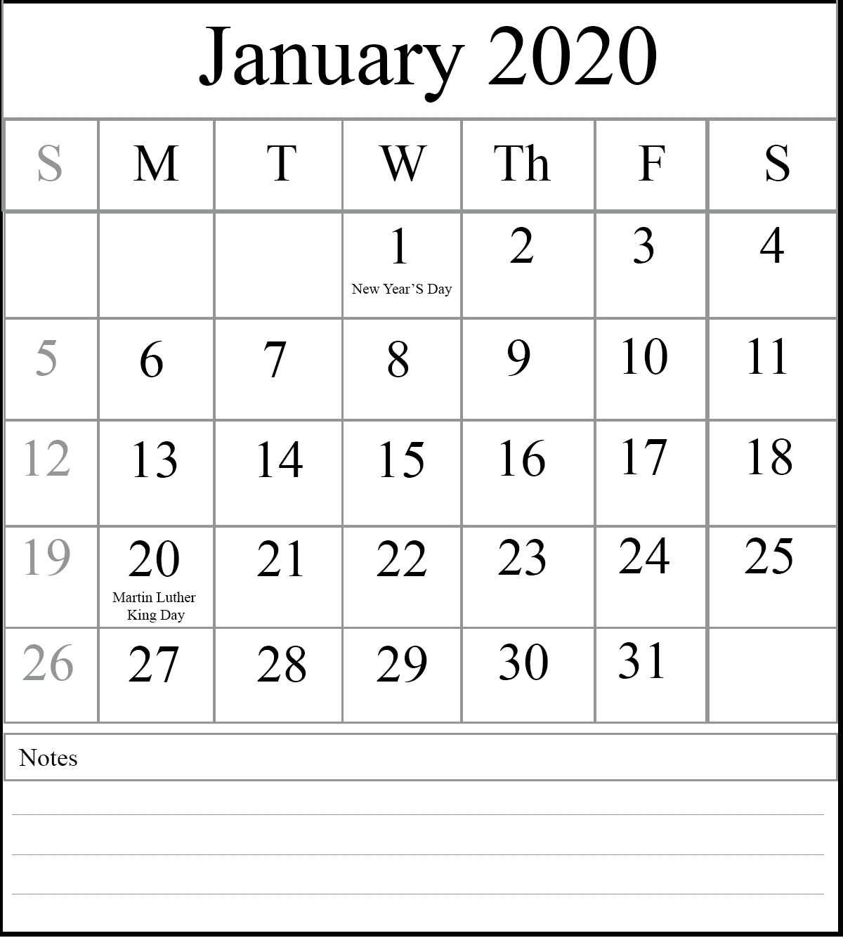 15 free blank january 2020 fillable calendar template to