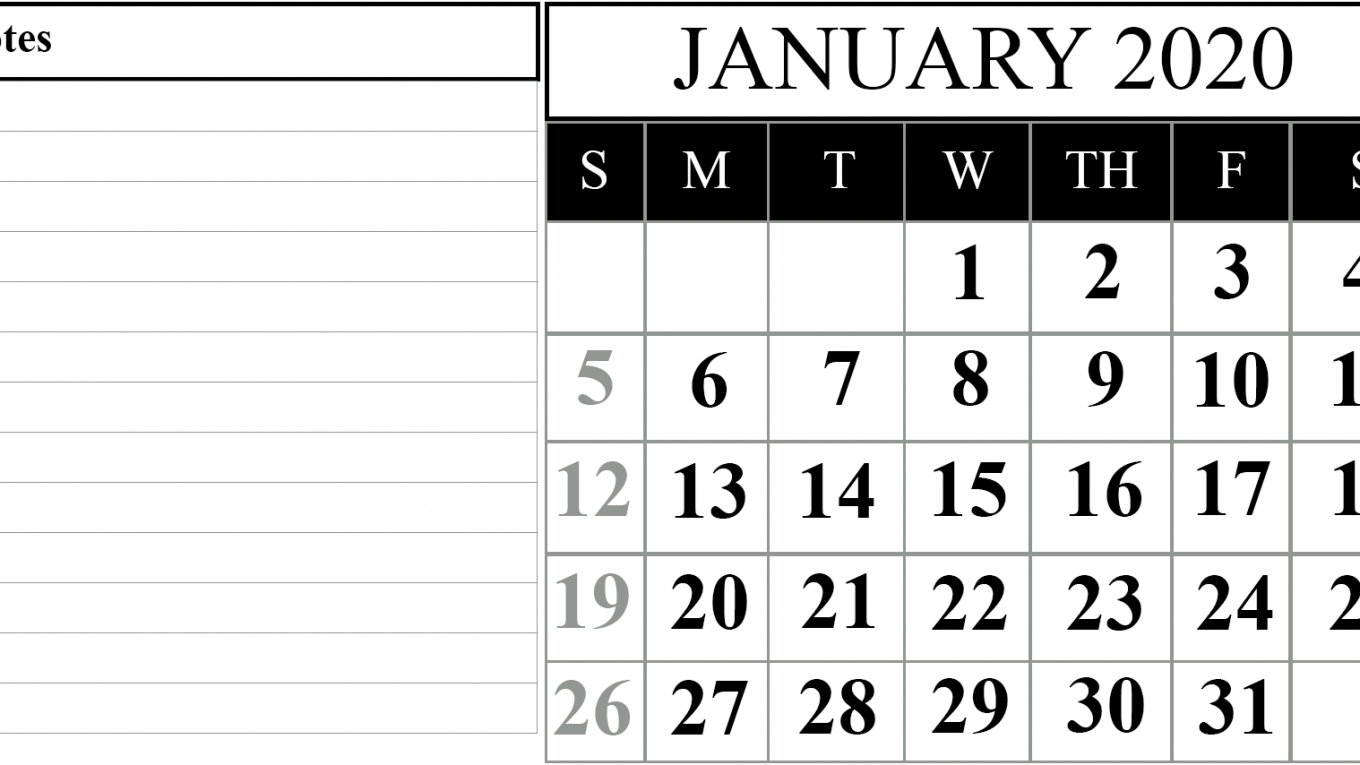 15 Free Blank January 2020 Fillable Calendar Template To