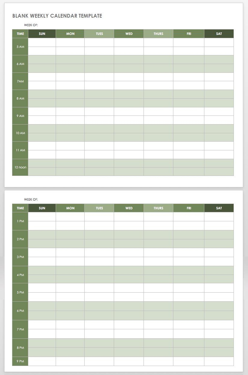 15 free weekly calendar templates | smartsheet