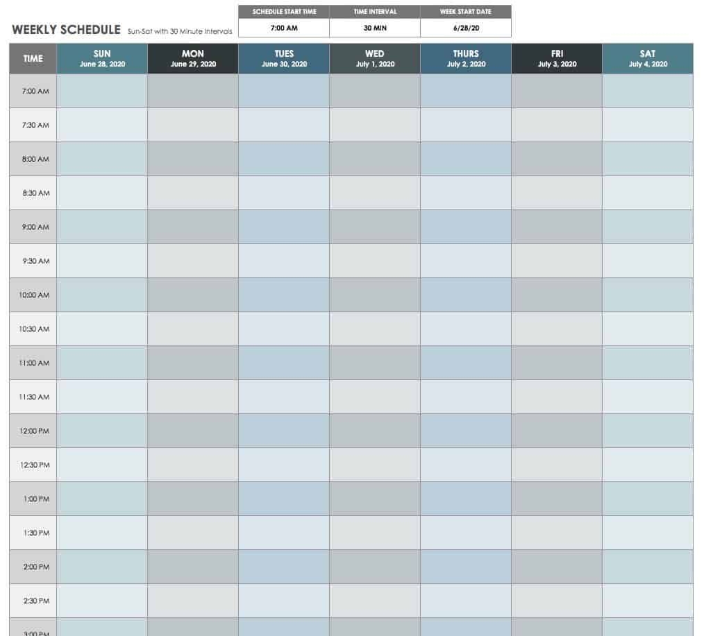 15 free weekly calendar templates | smartsheet