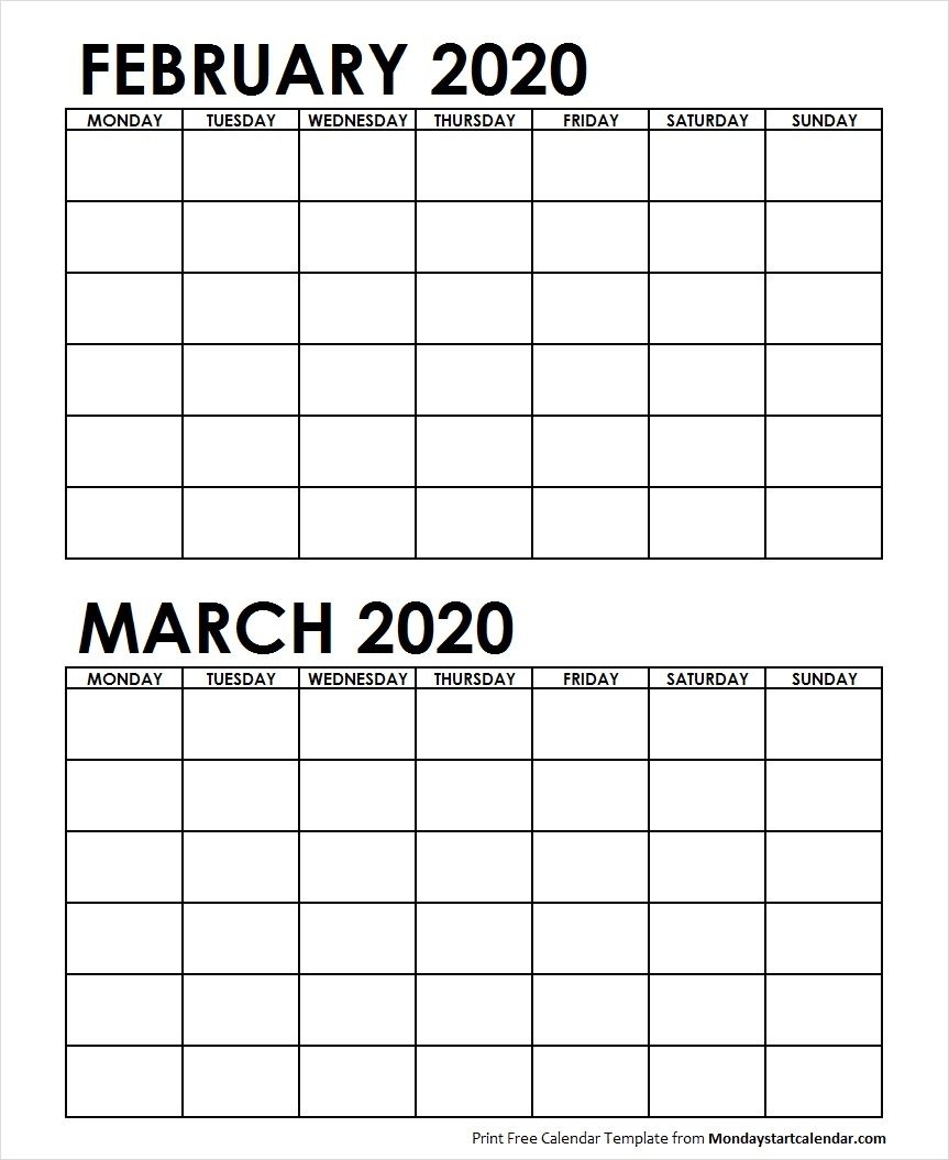 2 Monthly Blank Calendar February March 2020 Archives