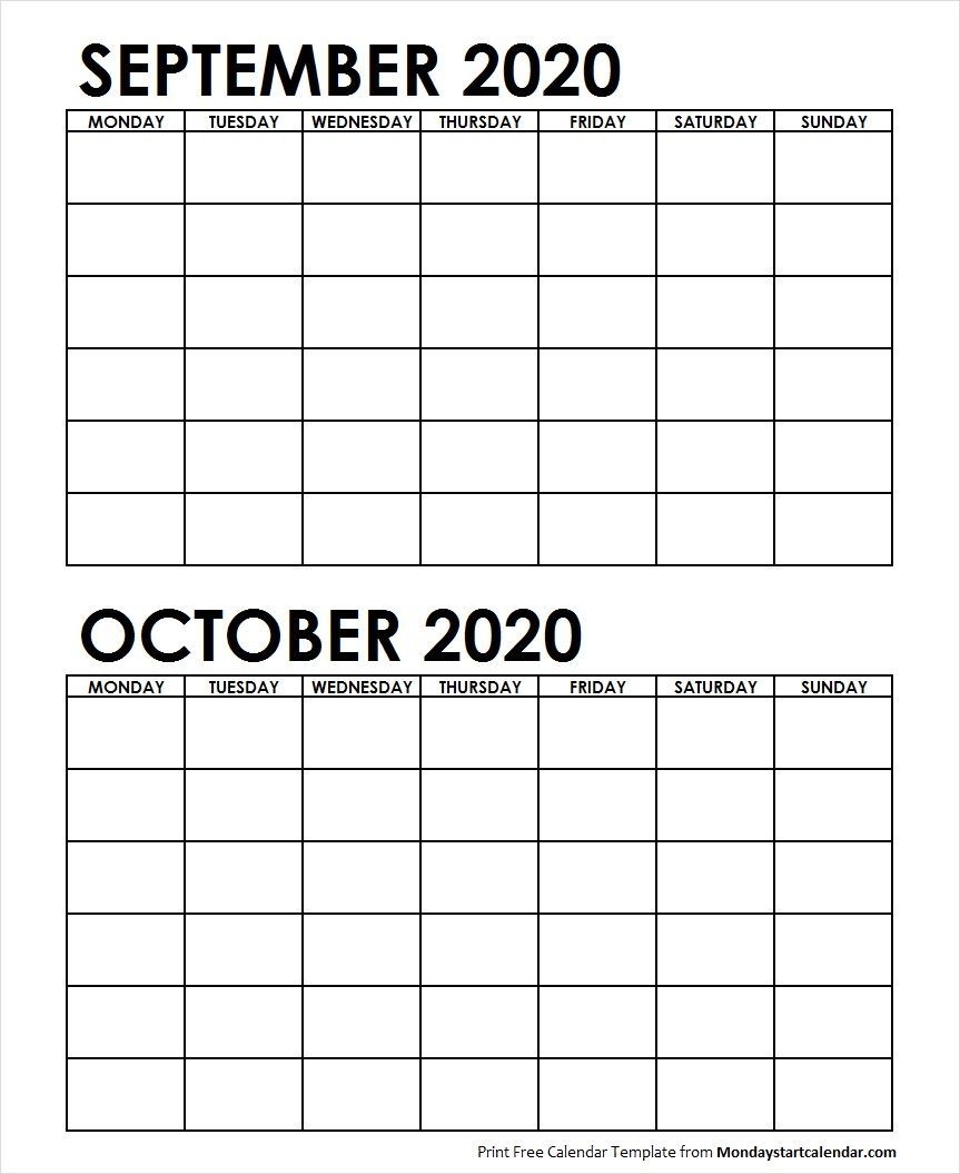 2 monthly blank calendar september october 2020 in 2020