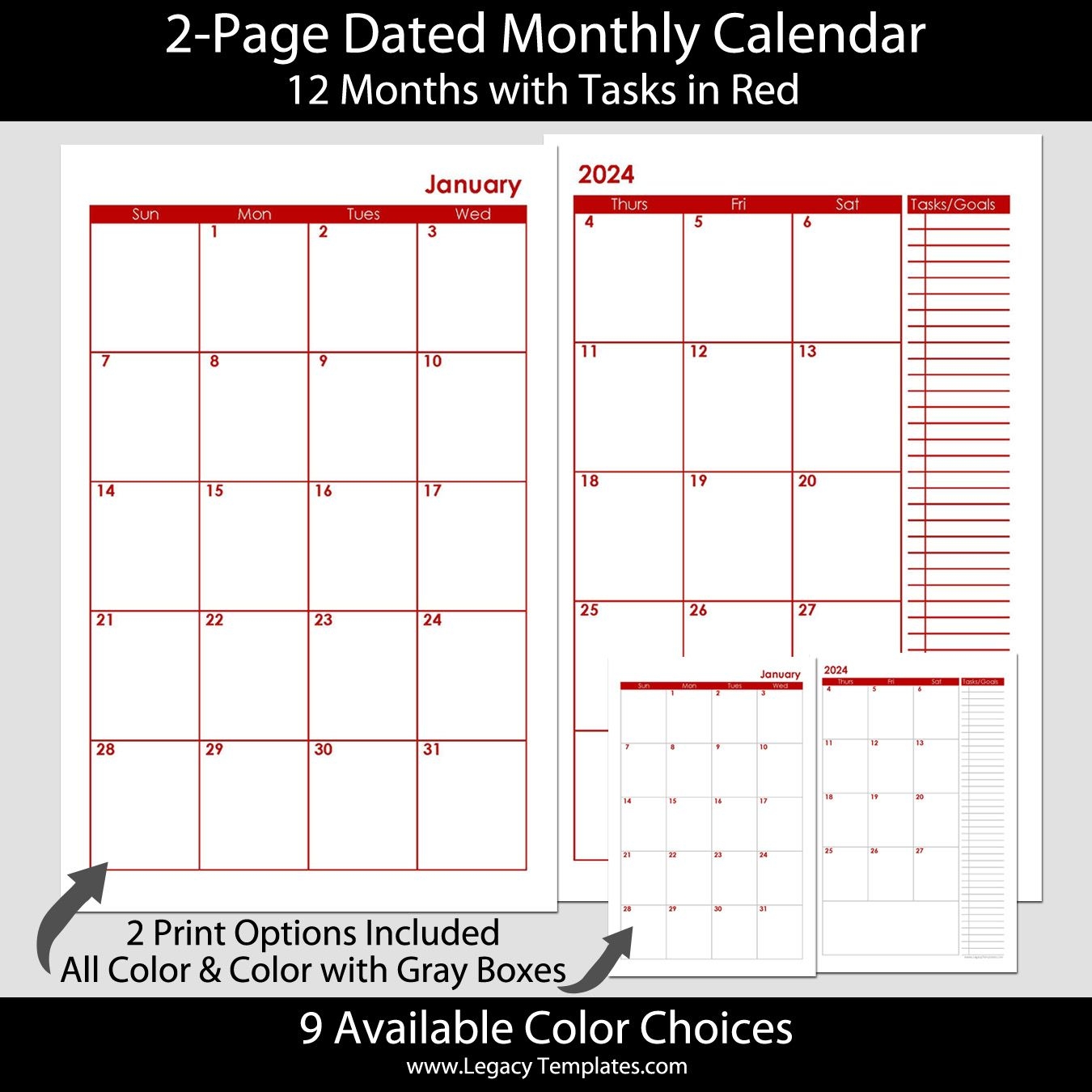 2 Page Dated Monthly Calendar In Red 5 5 X 8 5 | Legacy