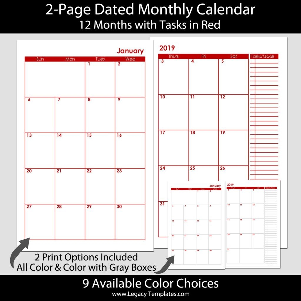 2 Page Dated Monthly Calendar In Red 5 5 X 8 5 | Legacy