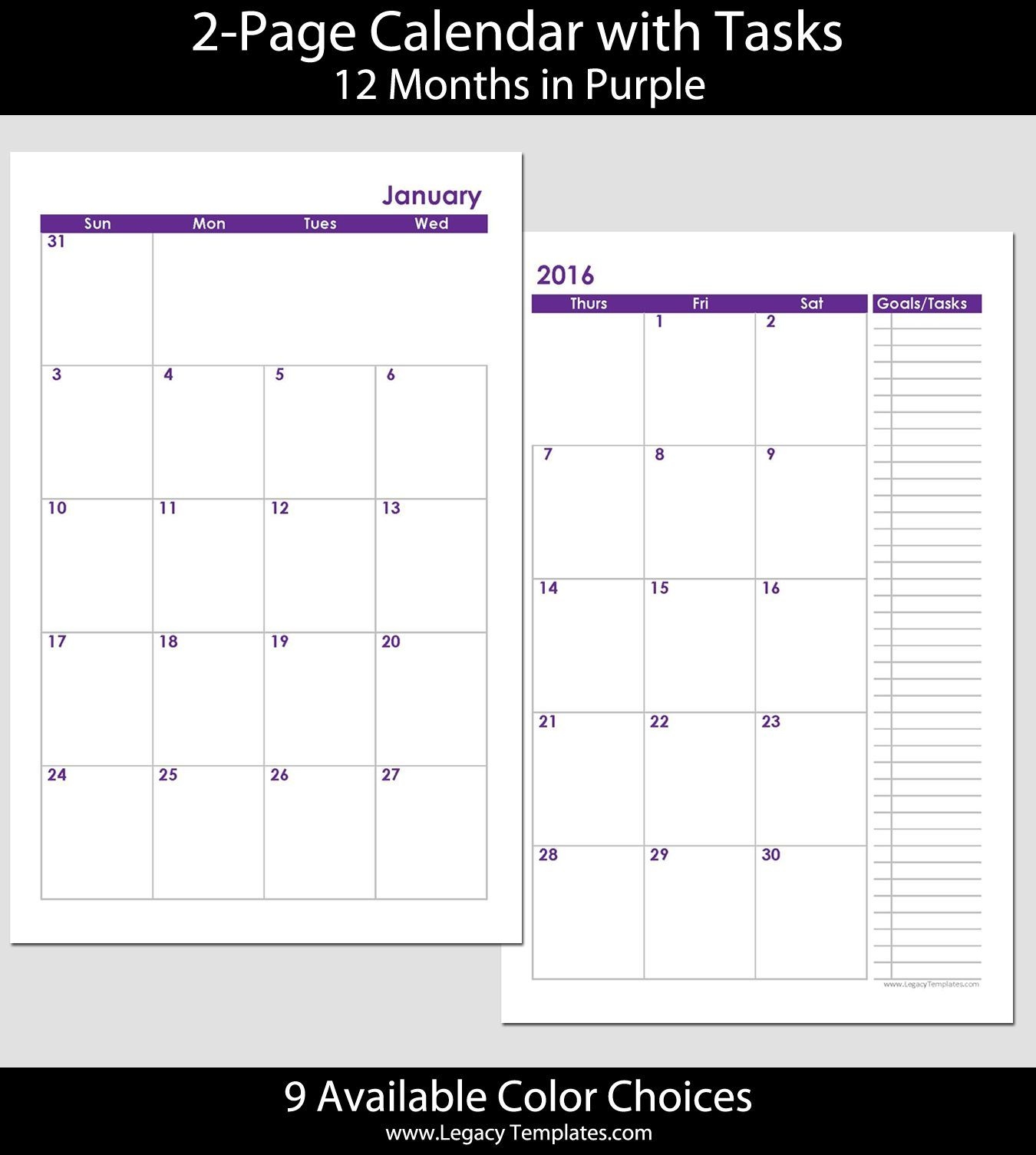 2015 12 Month 2 Page Calendar Half Size | Calendar