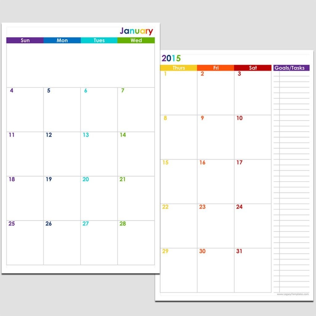 2015 12 Month 2 Page Calendar Half Size | Legacy Templates