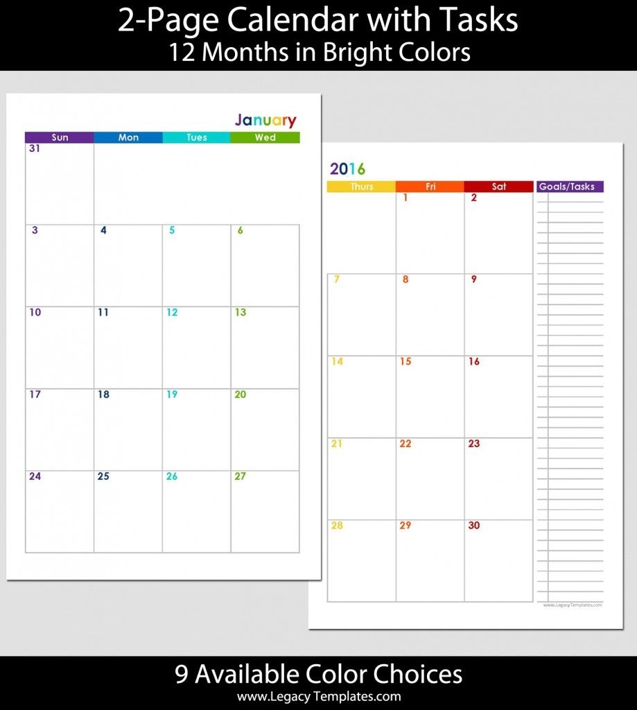 2015 12 month 2 page calendar half size | legacy templates