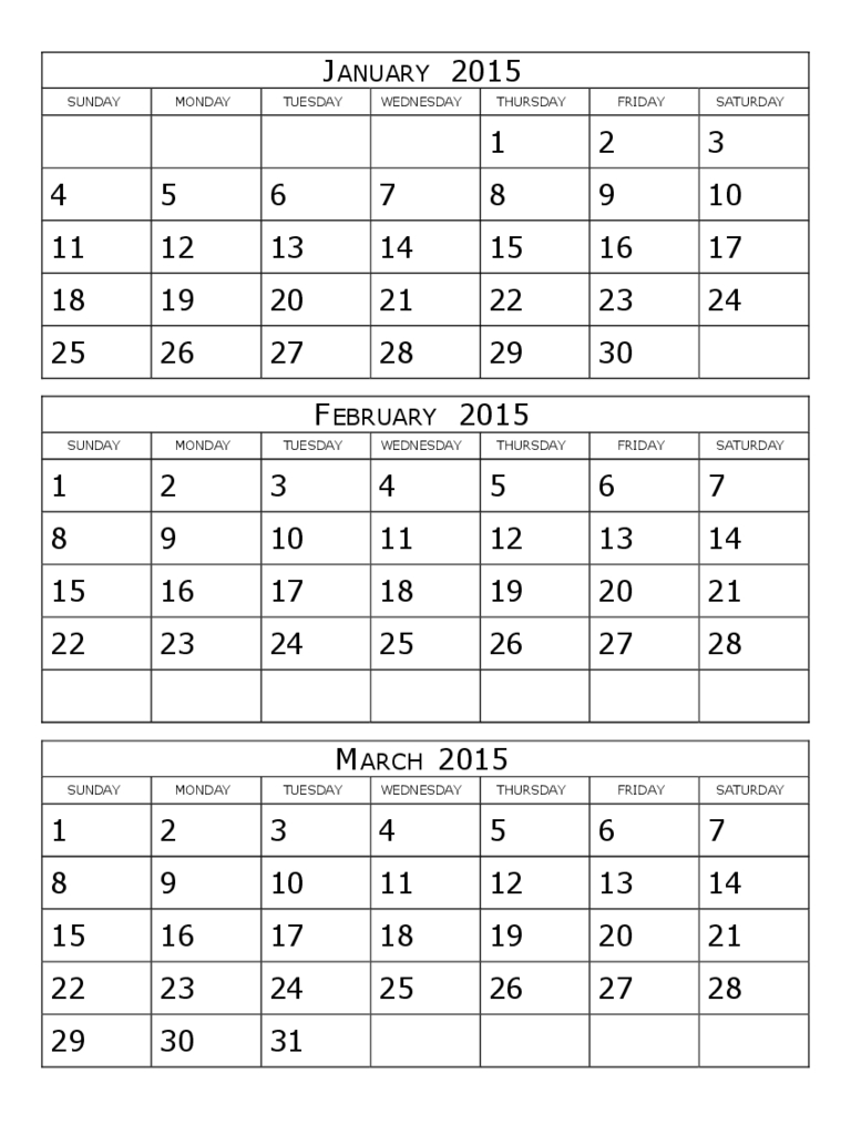 2015 calendar three months per page edit, fill, sign