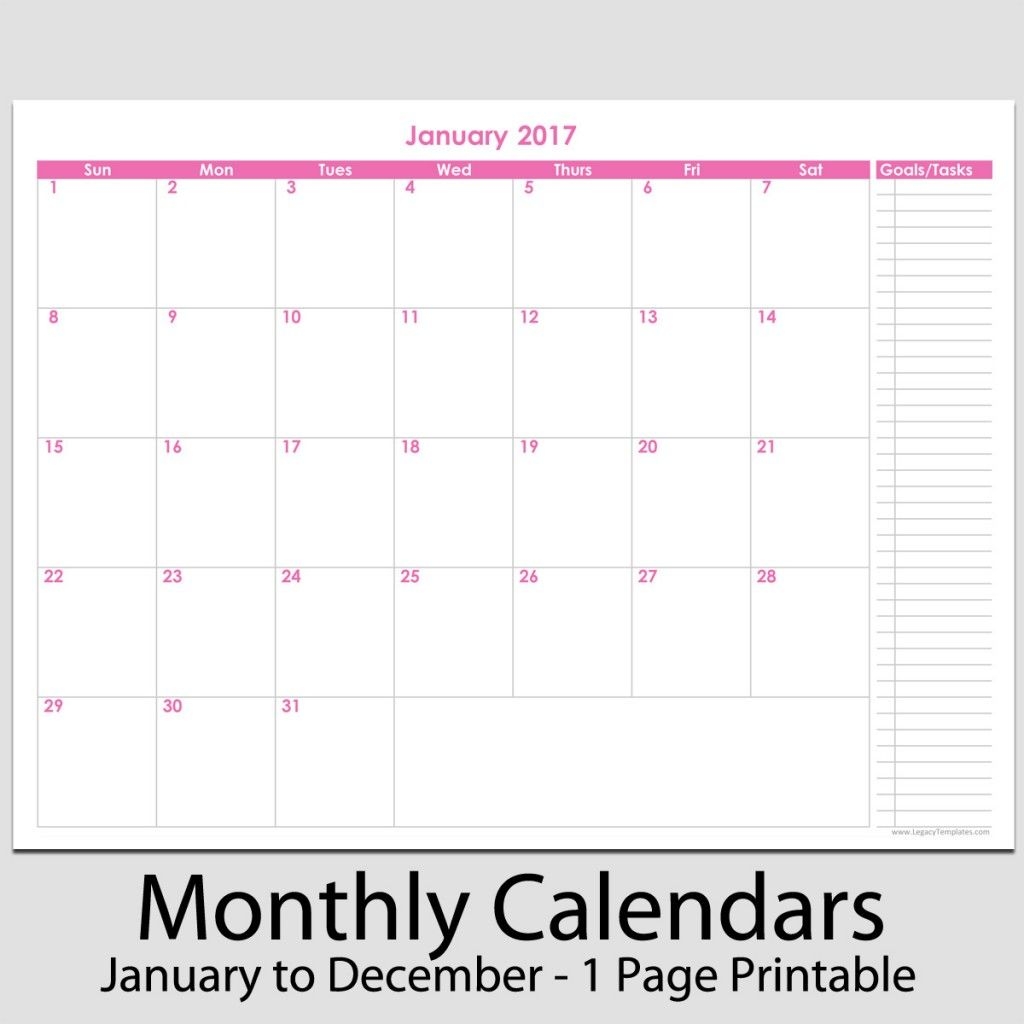 2017 12 Month Calendar With Tasks 8 1/2" X 11" | Legacy