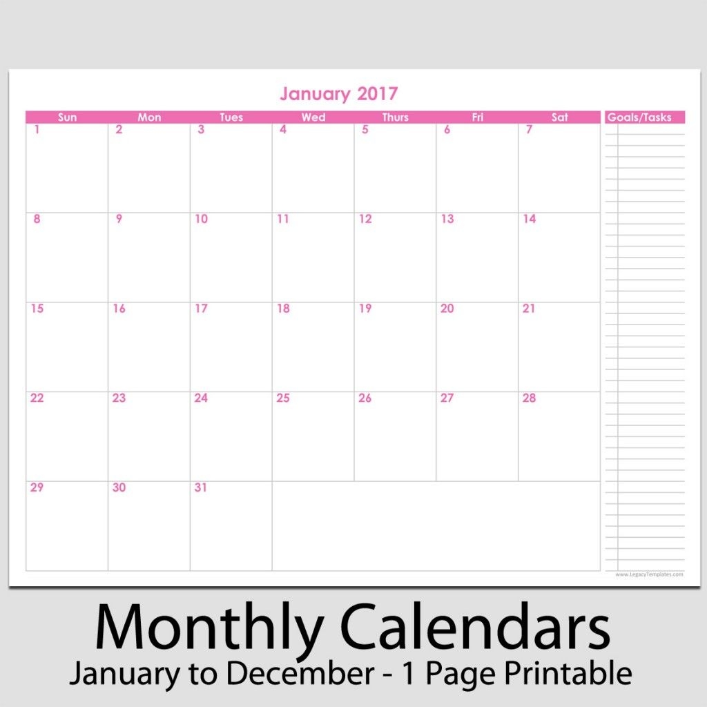 2017 12 month calendar with tasks 8 1/2&quot; x 11&quot; | legacy