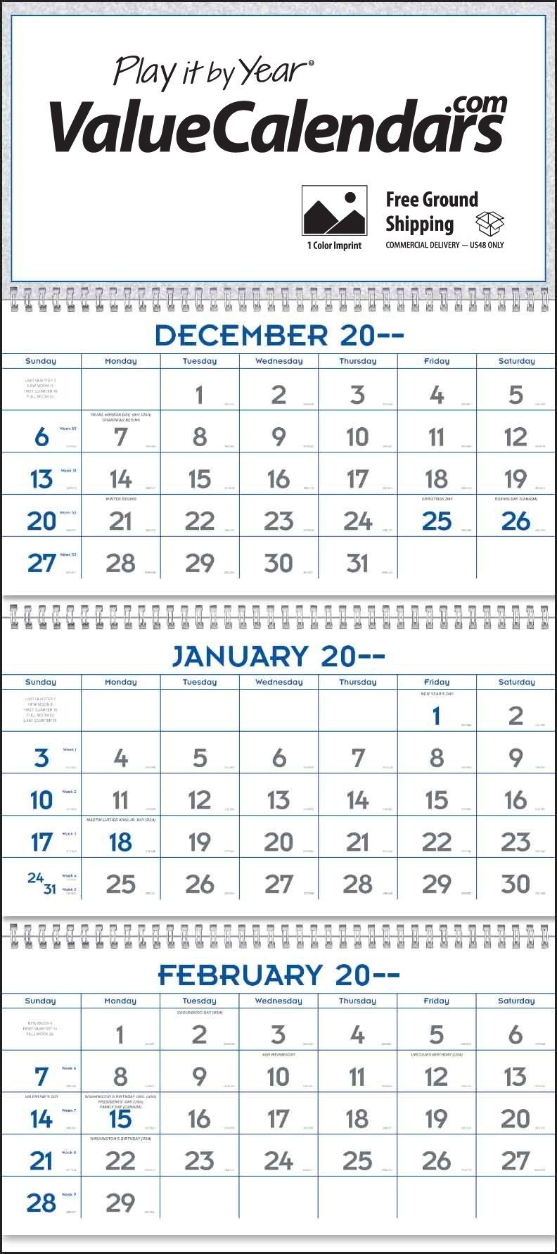 2017 Blue & Grey Commercial Planner Calendar | 13" X 29