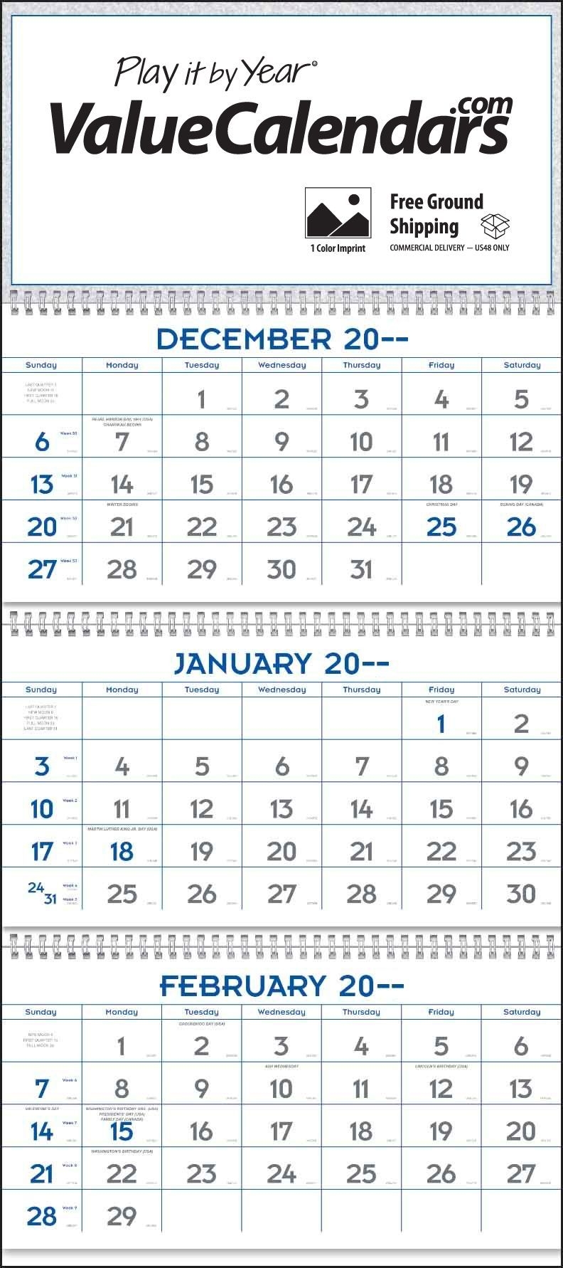 2017 blue &amp; grey commercial planner calendar | 13&quot; x 29