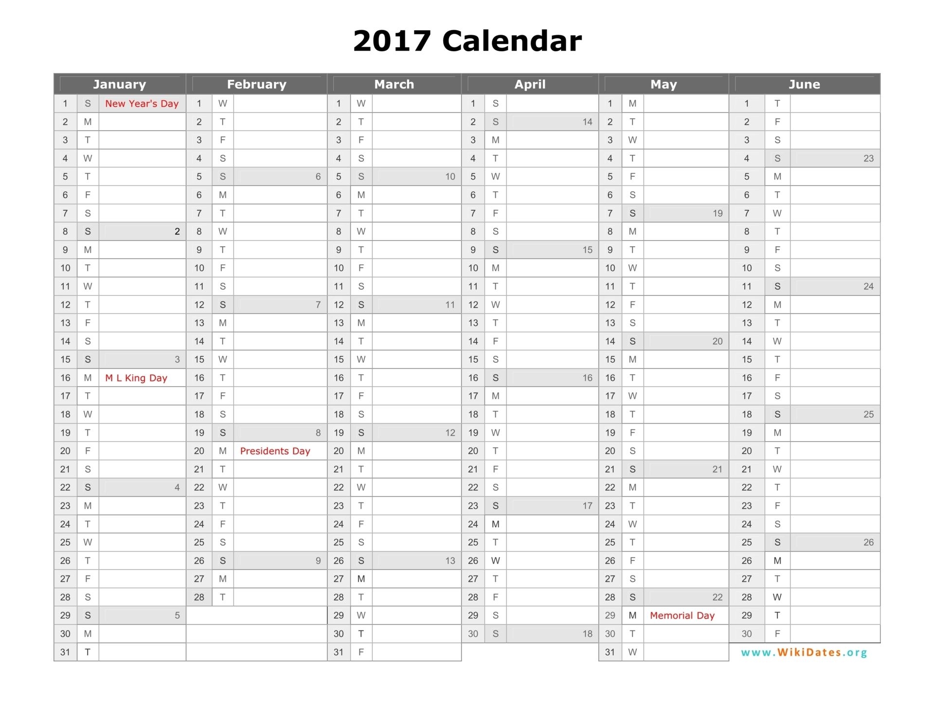 2017 Calendar | Wikidates