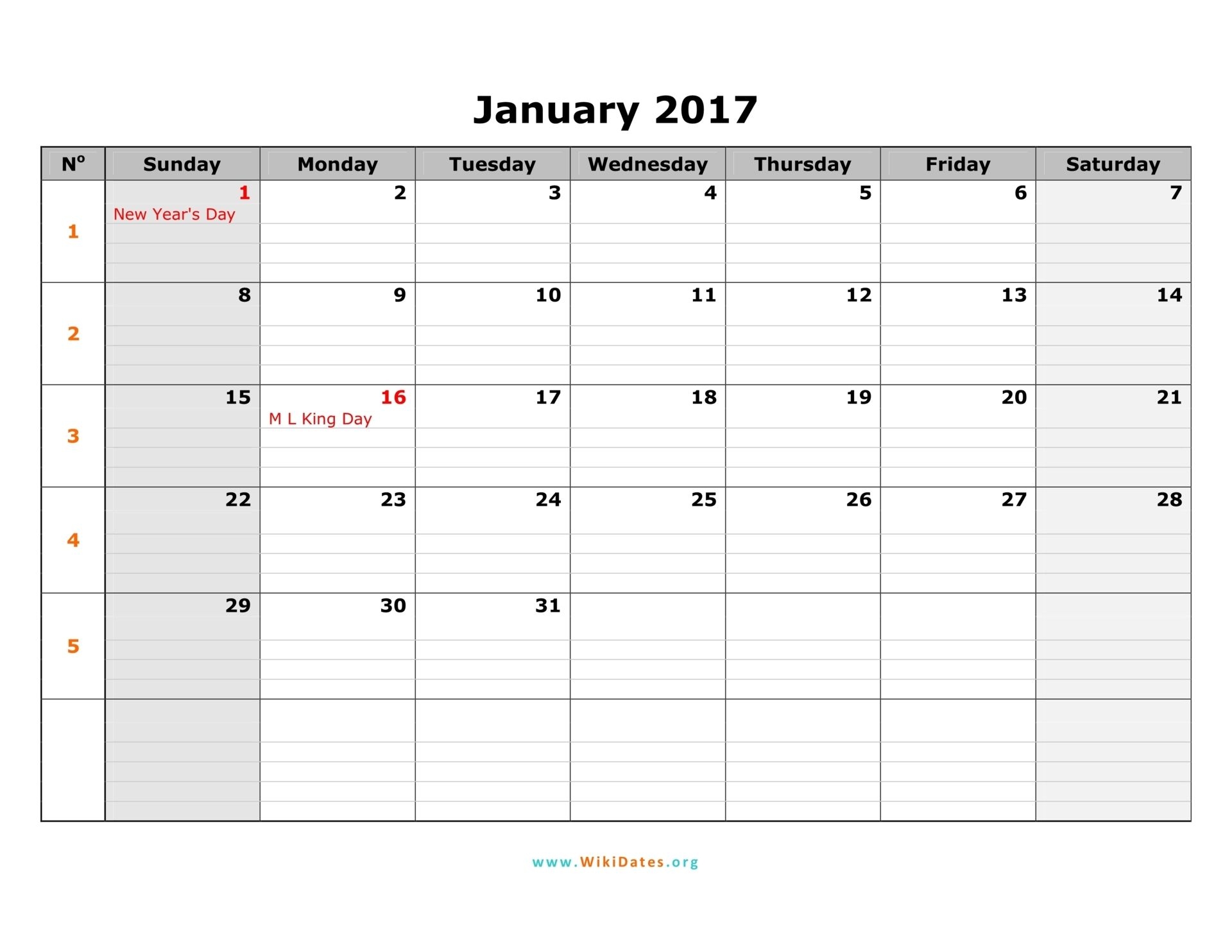2017 Calendar | Wikidates