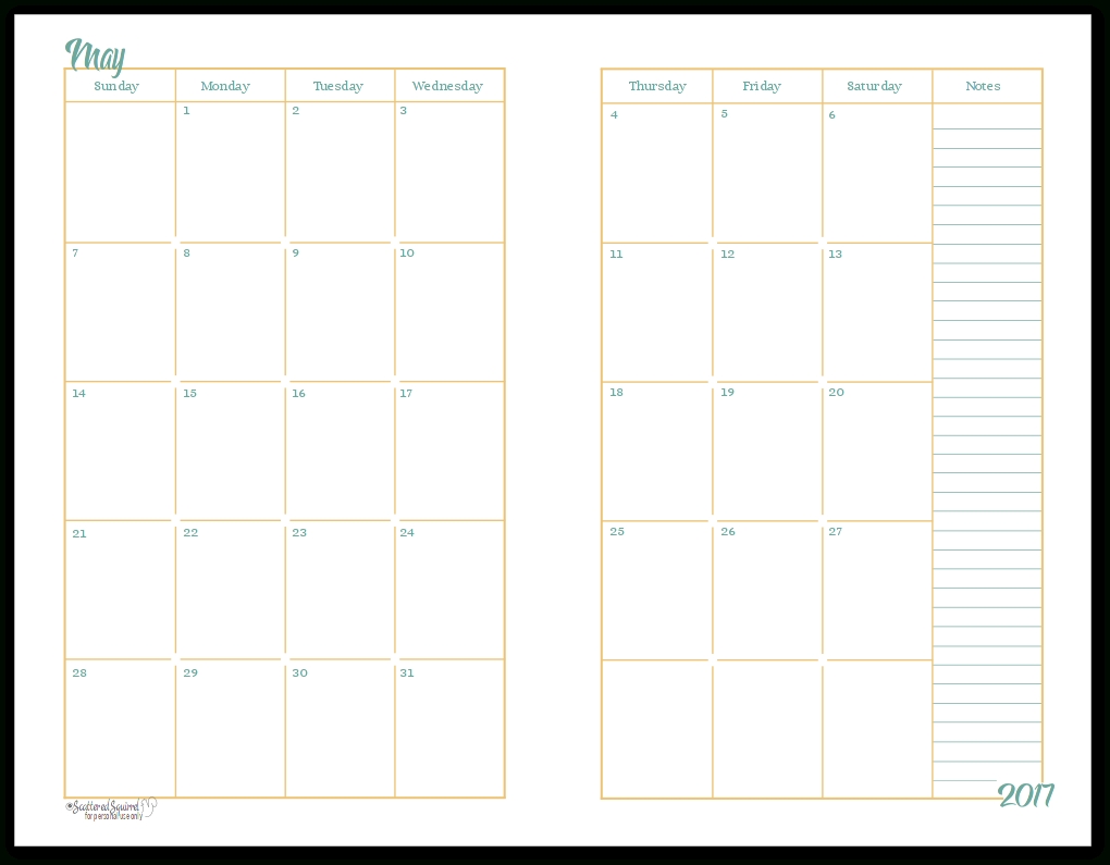 2017 Half Size Monthly Calendar Printables | Monthly