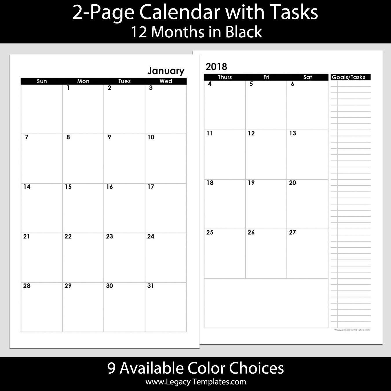 2018 12 months 2 page calendar – 5 5 x 8 5 | legacy templates