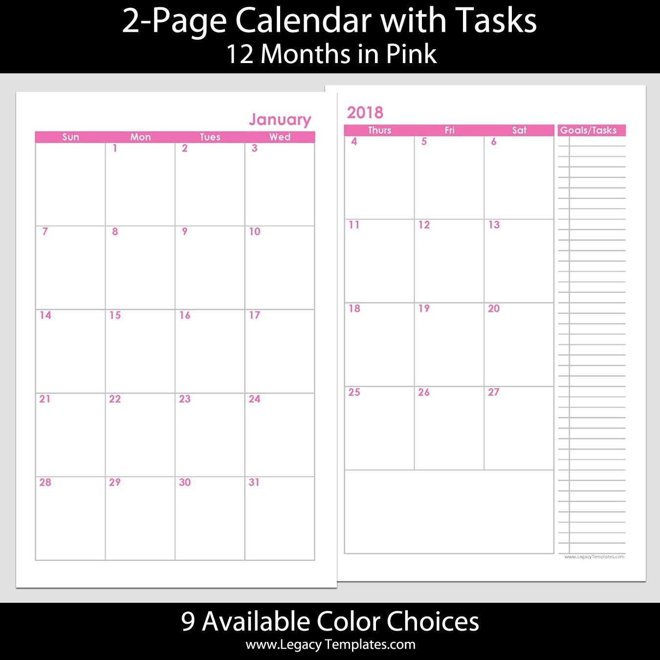 2018 12 months 2 page calendar – printable 2 page calendars