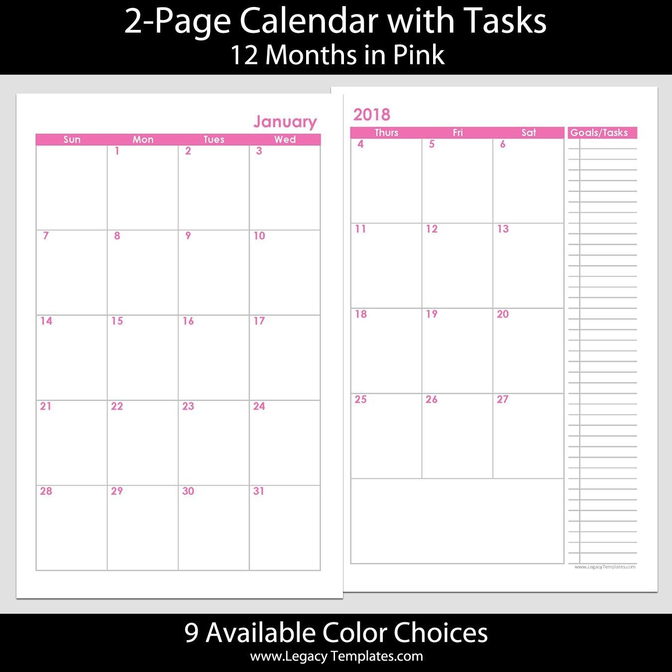 2018 12 Months 2 Page Calendar – Printable 2 Page Calendars