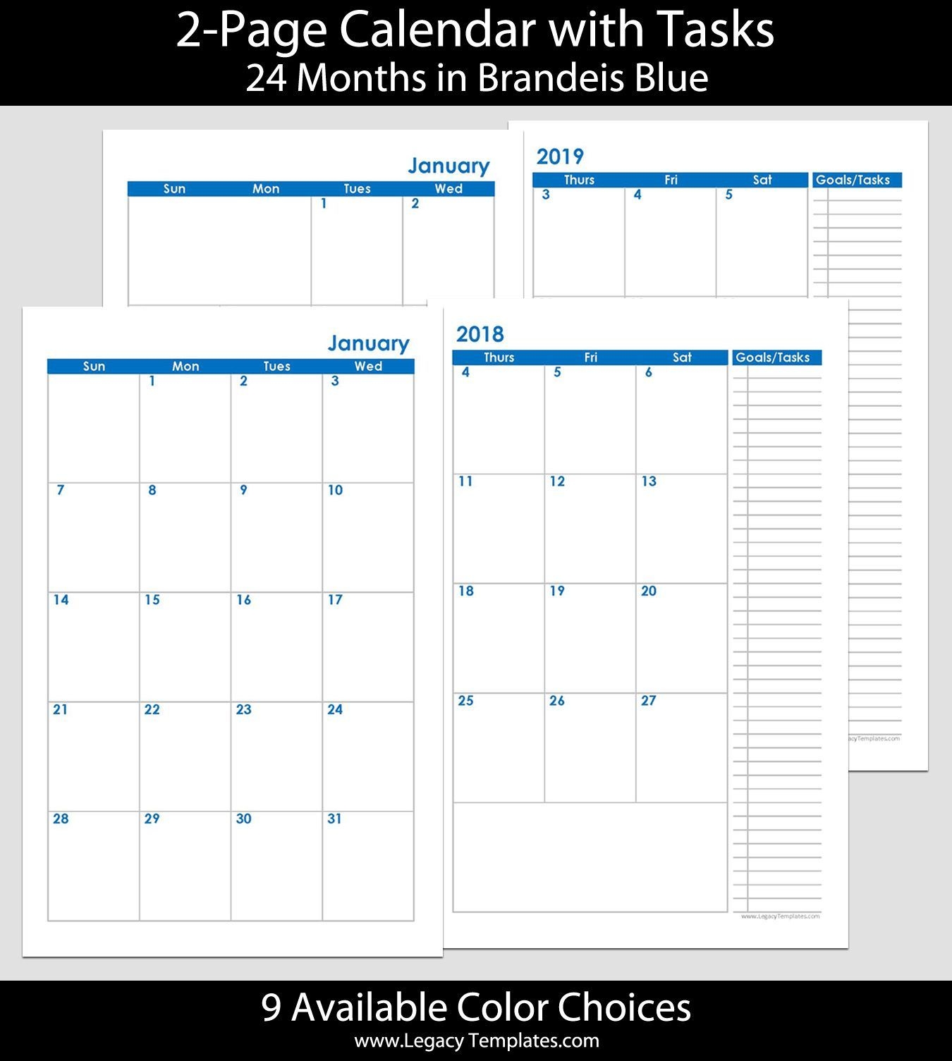 2018 &amp; 2019 24 months 2 page calendar printable 2 page