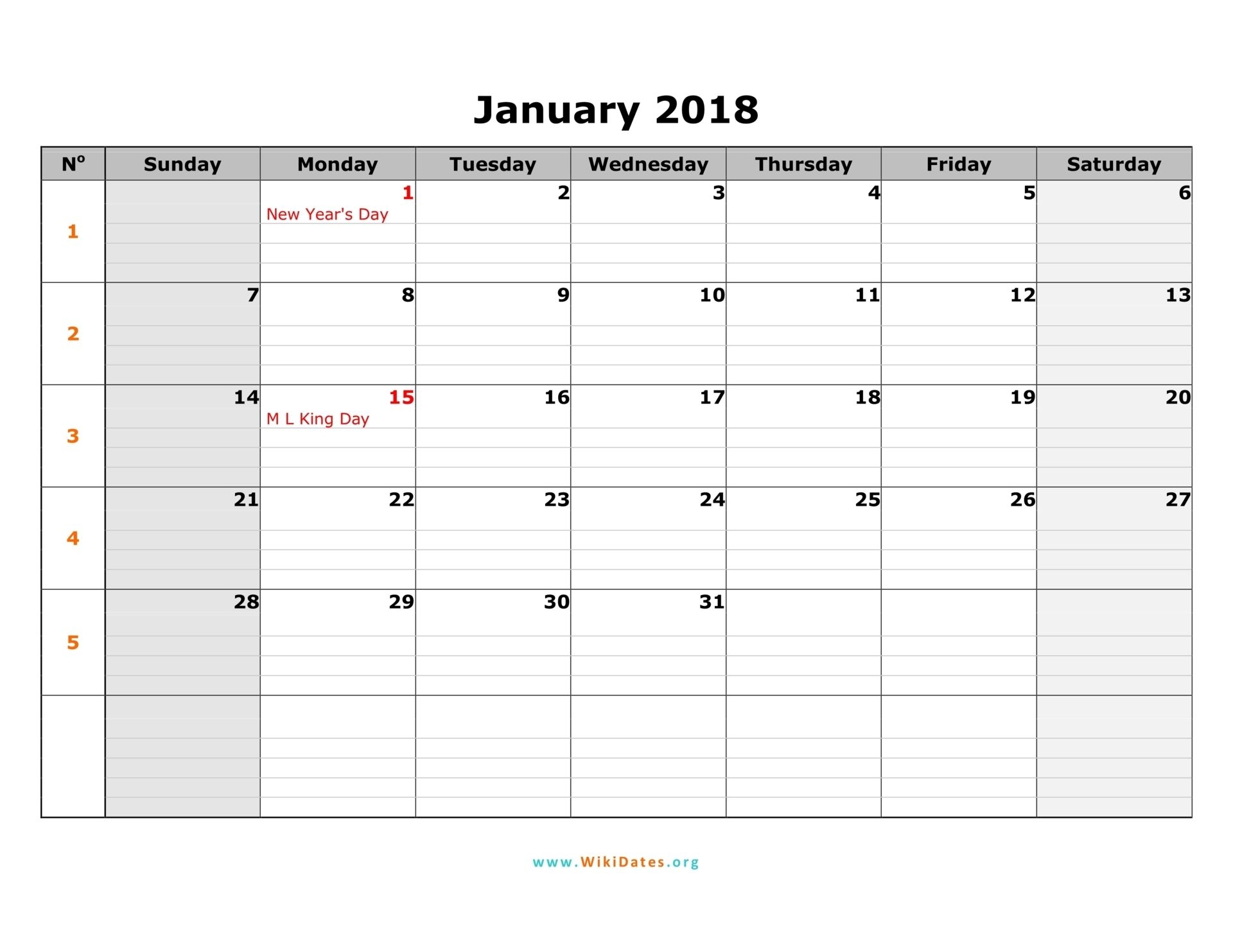 2018 Calendar | Wikidates