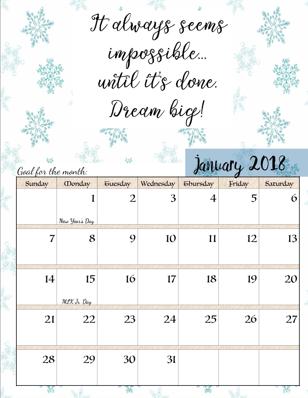 2018 Monthly Calendars With Inspirational, Motivational