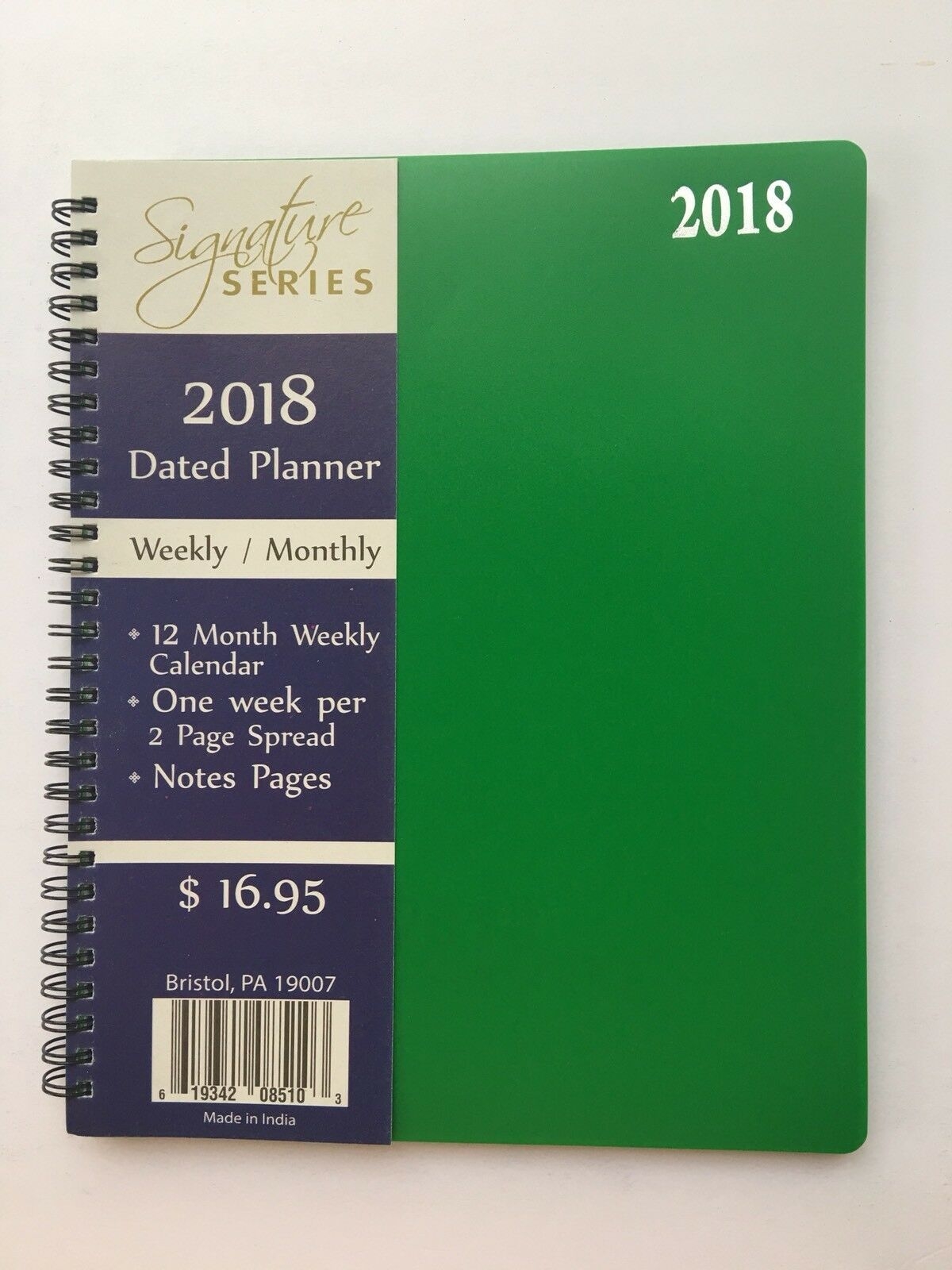 2018 weekly monthly dated planner calendar agenda appointment spiral 8x10 green