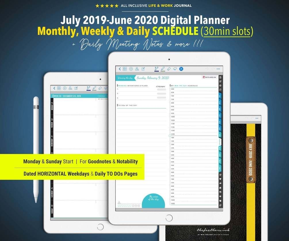 2019/2020 Monthly, Weekly & Daily Schedule Digital Planner
