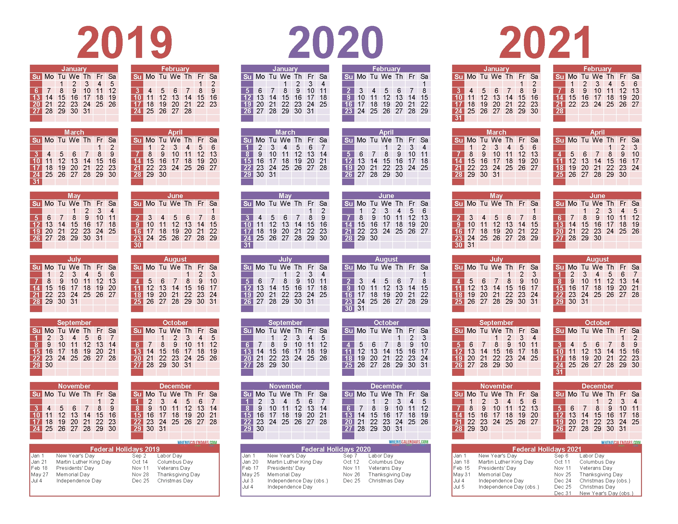 2019 And 2020 And 2021 Calendar Printable Pdf, Word – Free