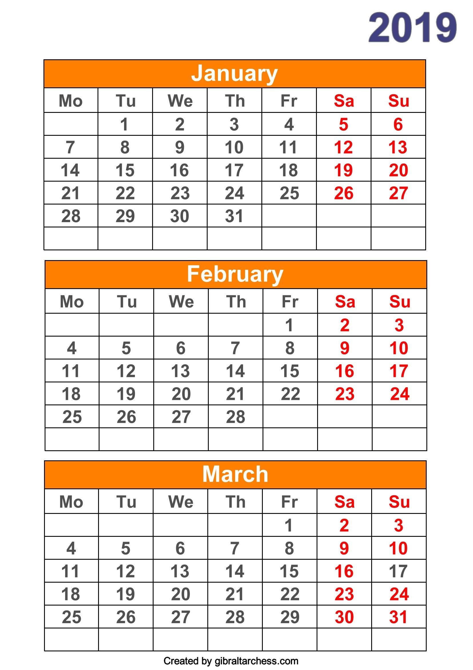 2019 Calendar 4 Months Per Page Printable | Calendar