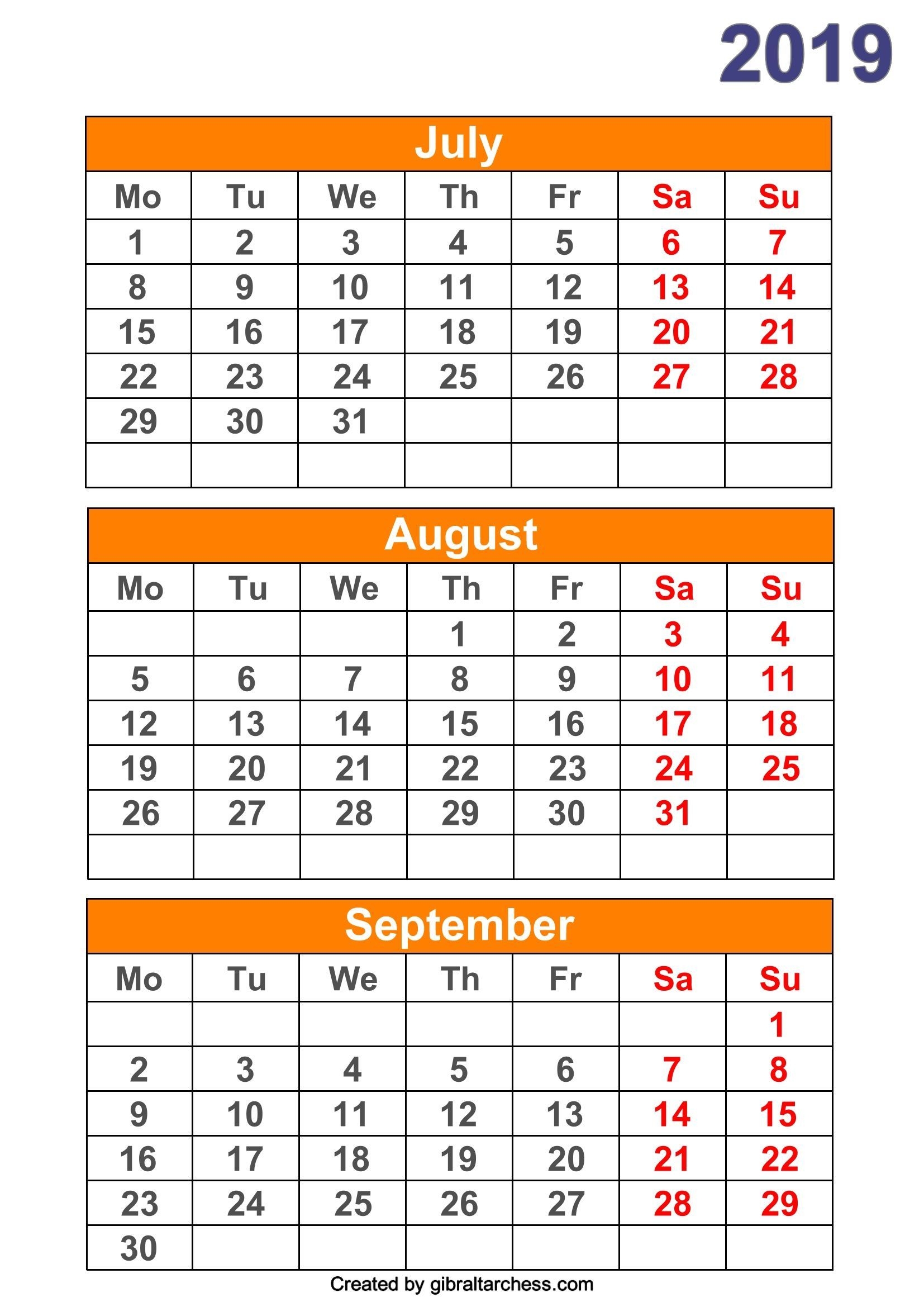 2019 calendar 4 months per page printable