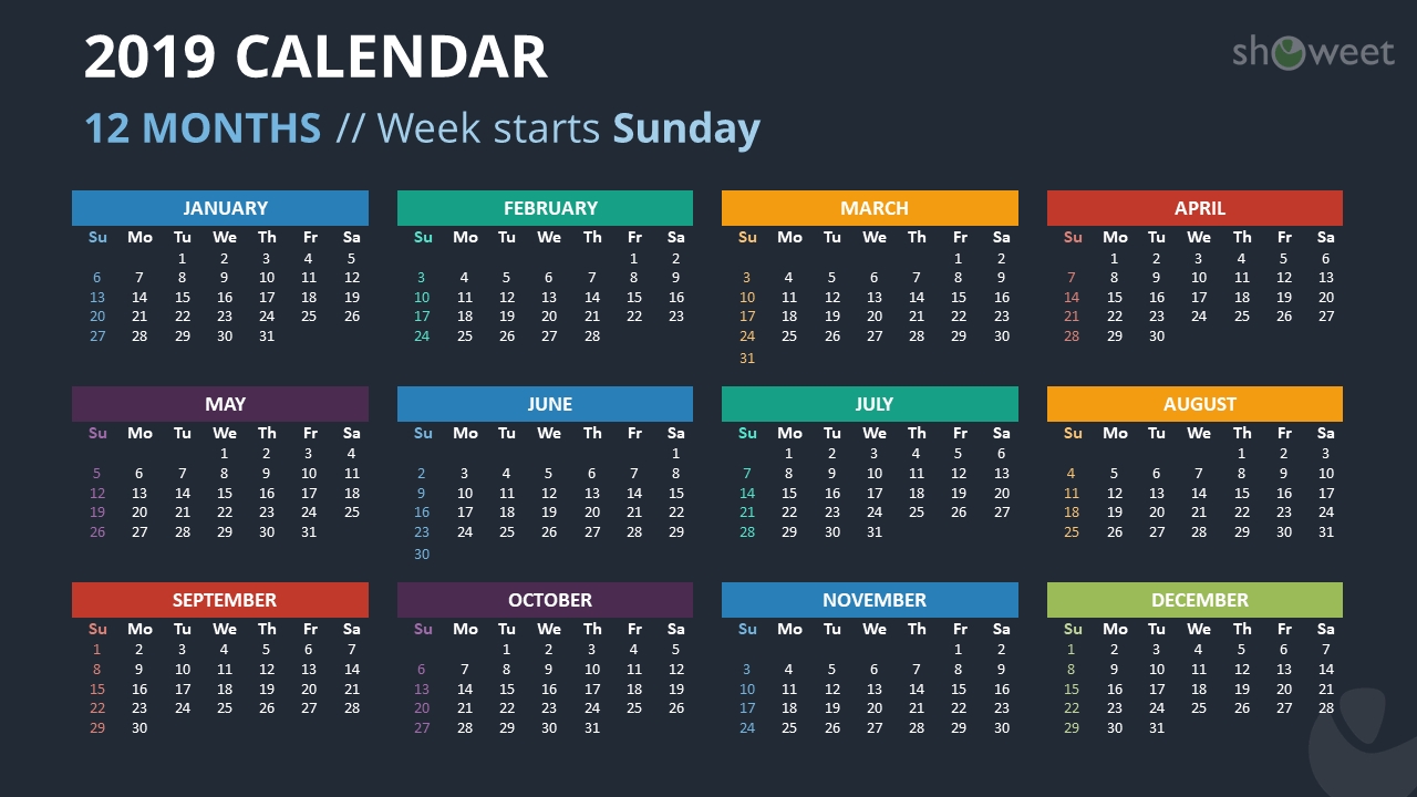 2019 Calendar Powerpoint Templates