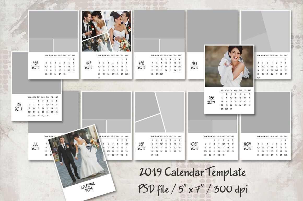 2019 calendar template, 5x7, personalized calendar pocket, layered digital template, desk calendar, portrait calendar
