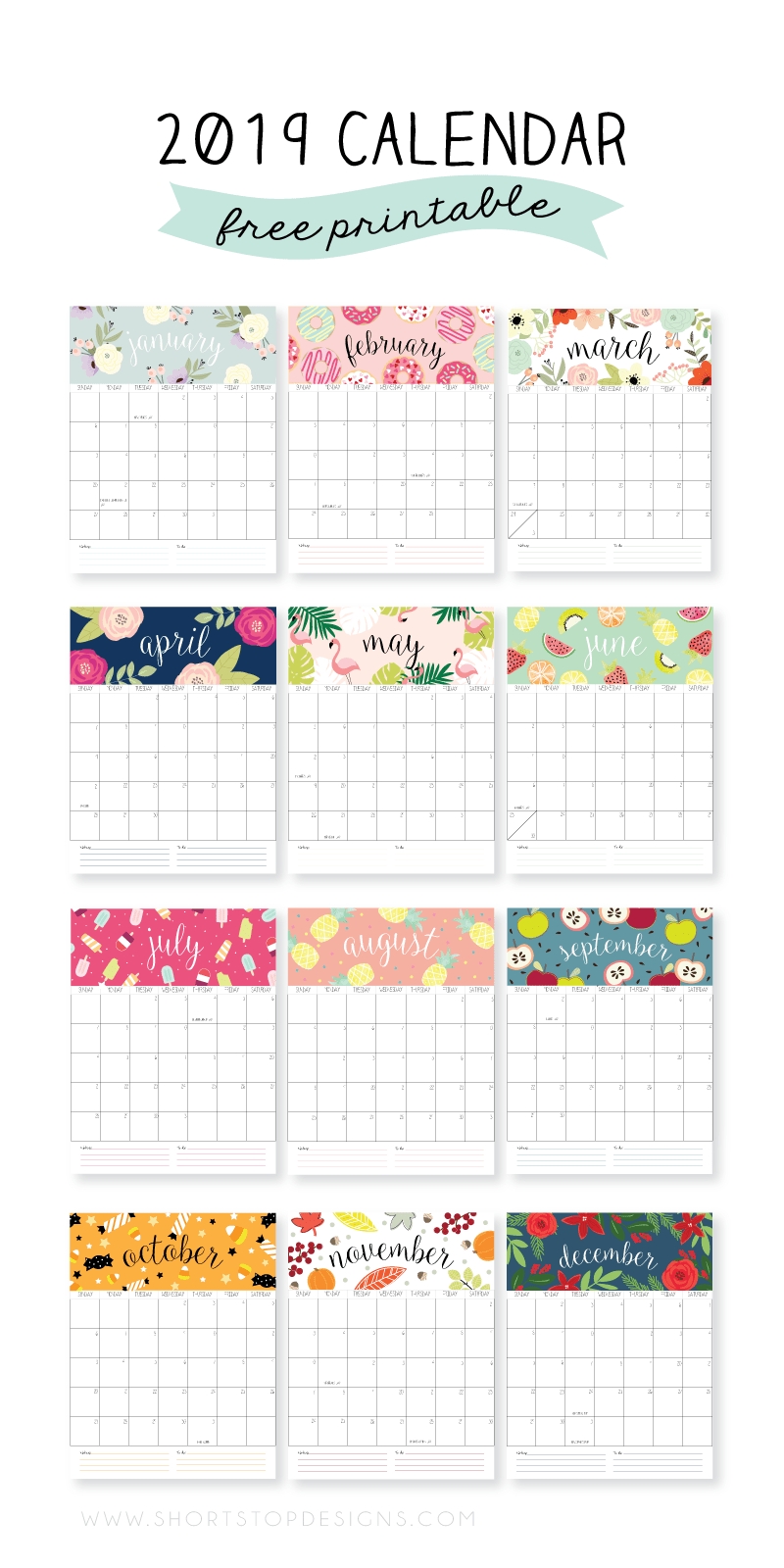 2019 Printable Calendar | Monthly Calendar Printable, Free