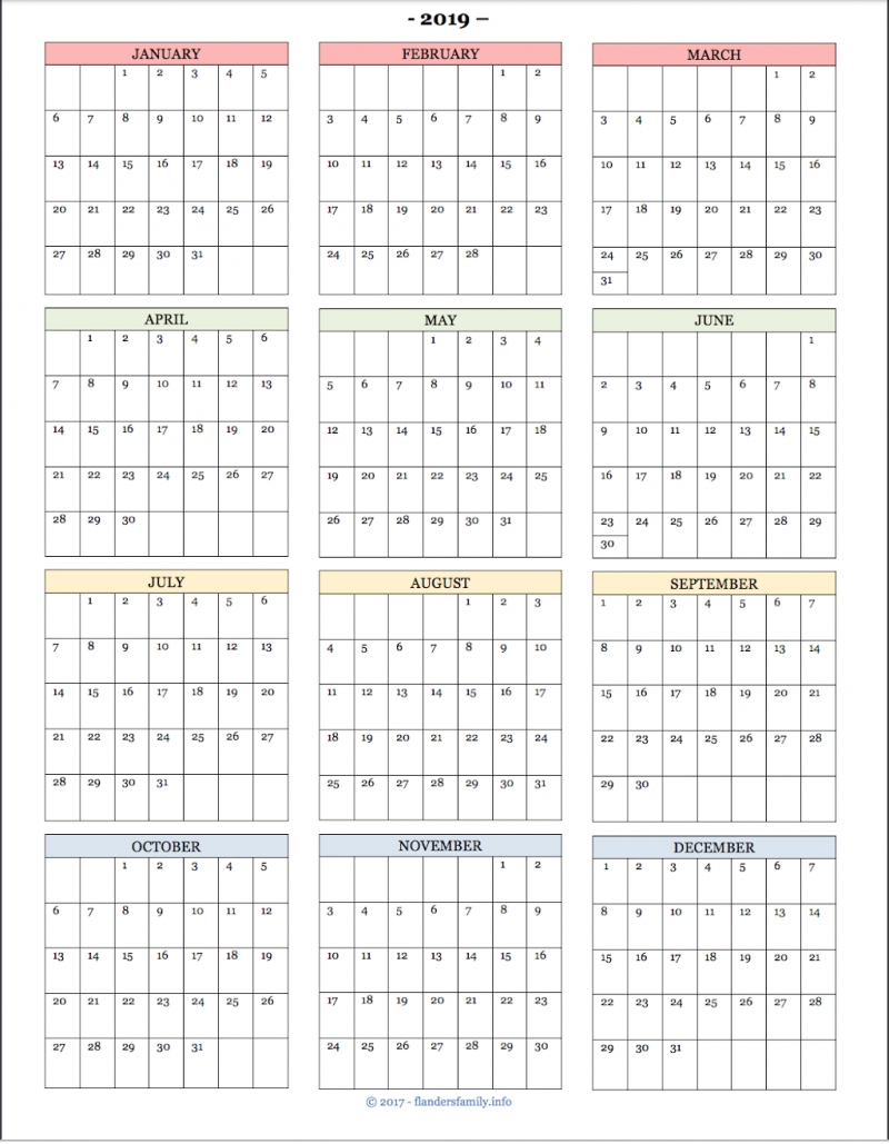2019 Year At A Glance Calendar | Calendar Printables, At A