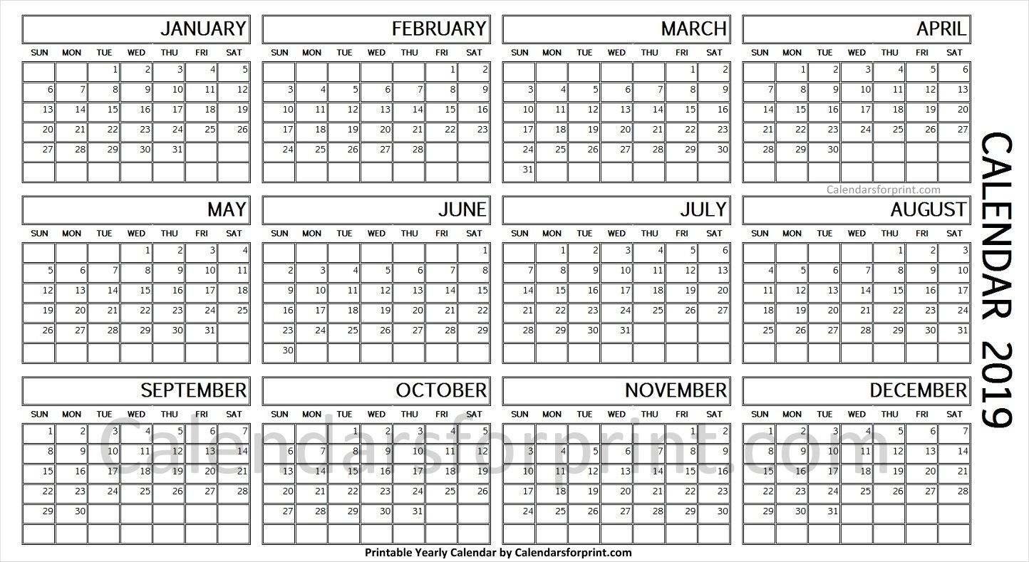 2019 Year Calendar On One Page | Calendar Printables, Yearly