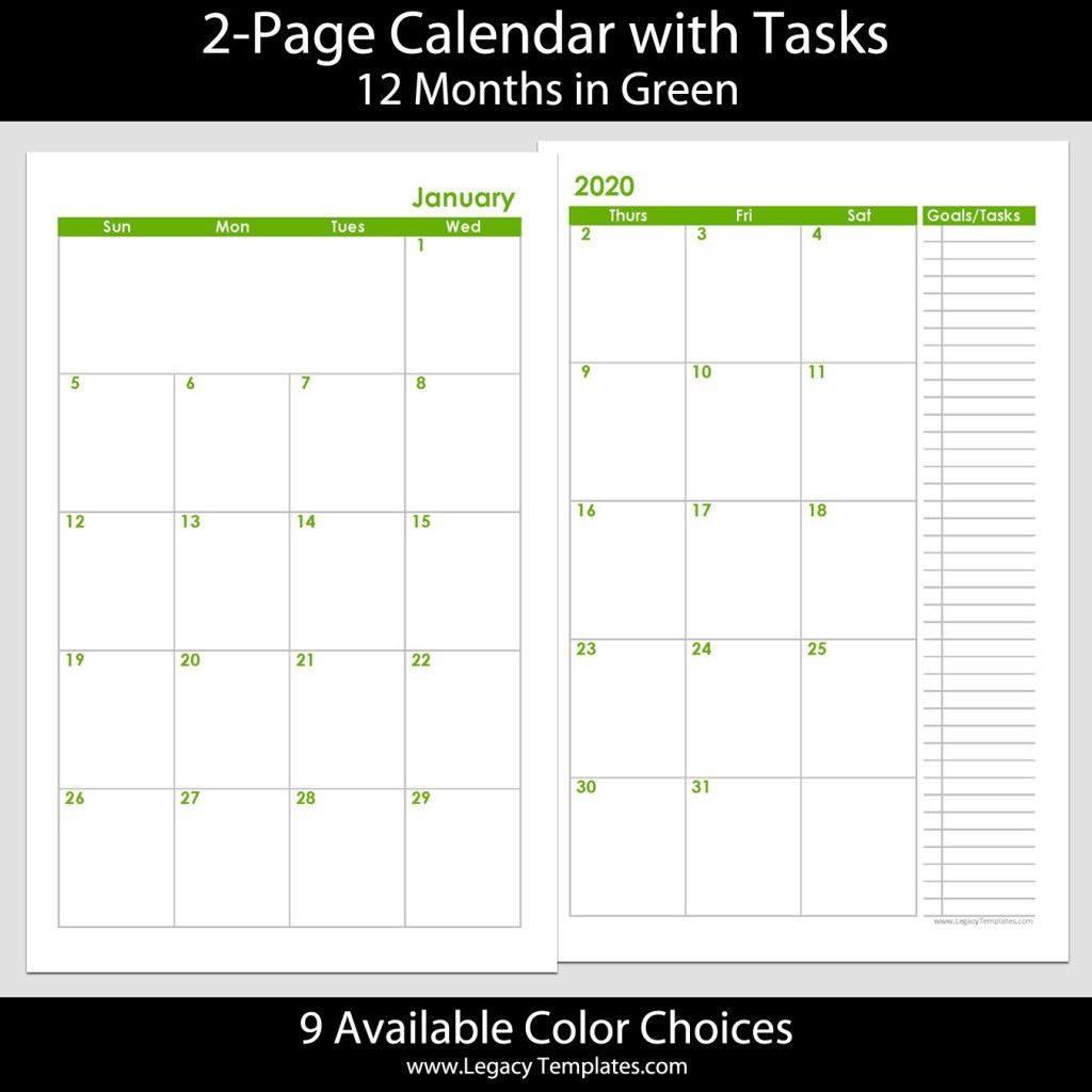 2020 12 Months 2 Page Calendar – 5 5 X 8 5 | Legacy Templates