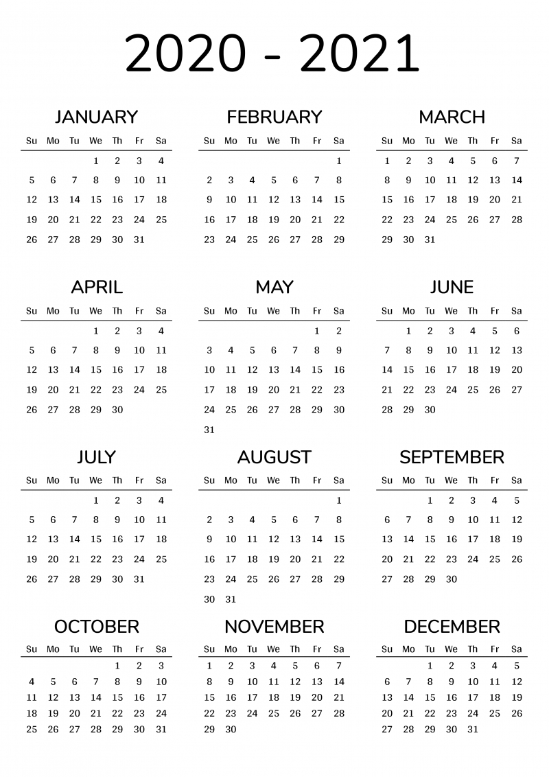 2020 2021 Printable Calendar For 2 Years