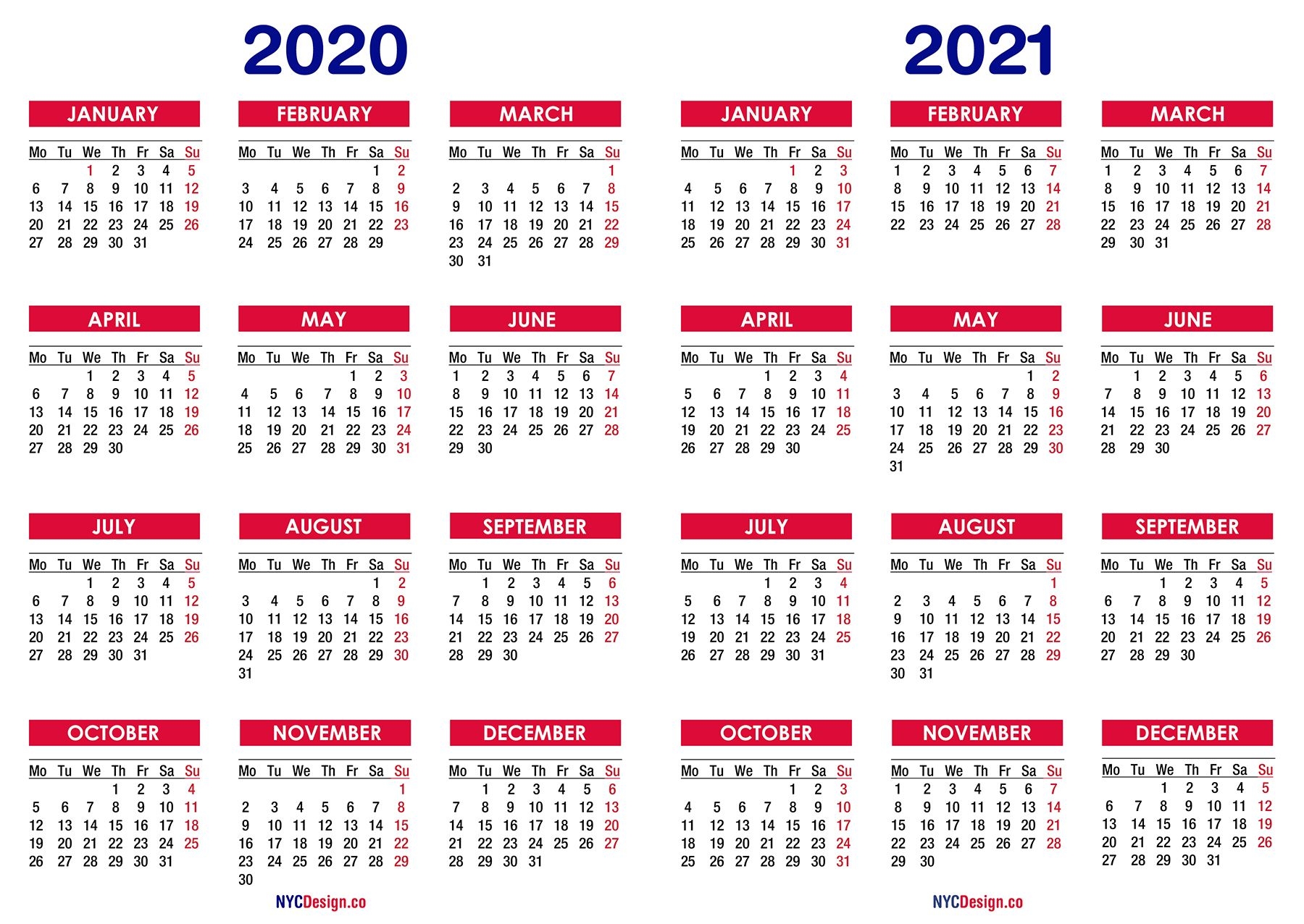 2020 – 2021 Two Year Calendar Printable Free – Nycdesign Co