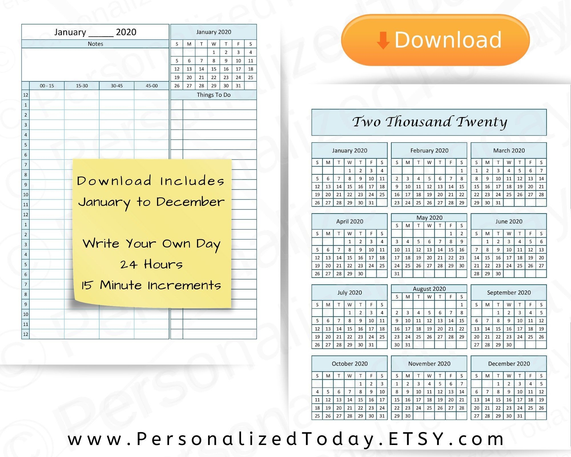 2020 Annual Calendar Printable With Notes Daily Pdf Digital