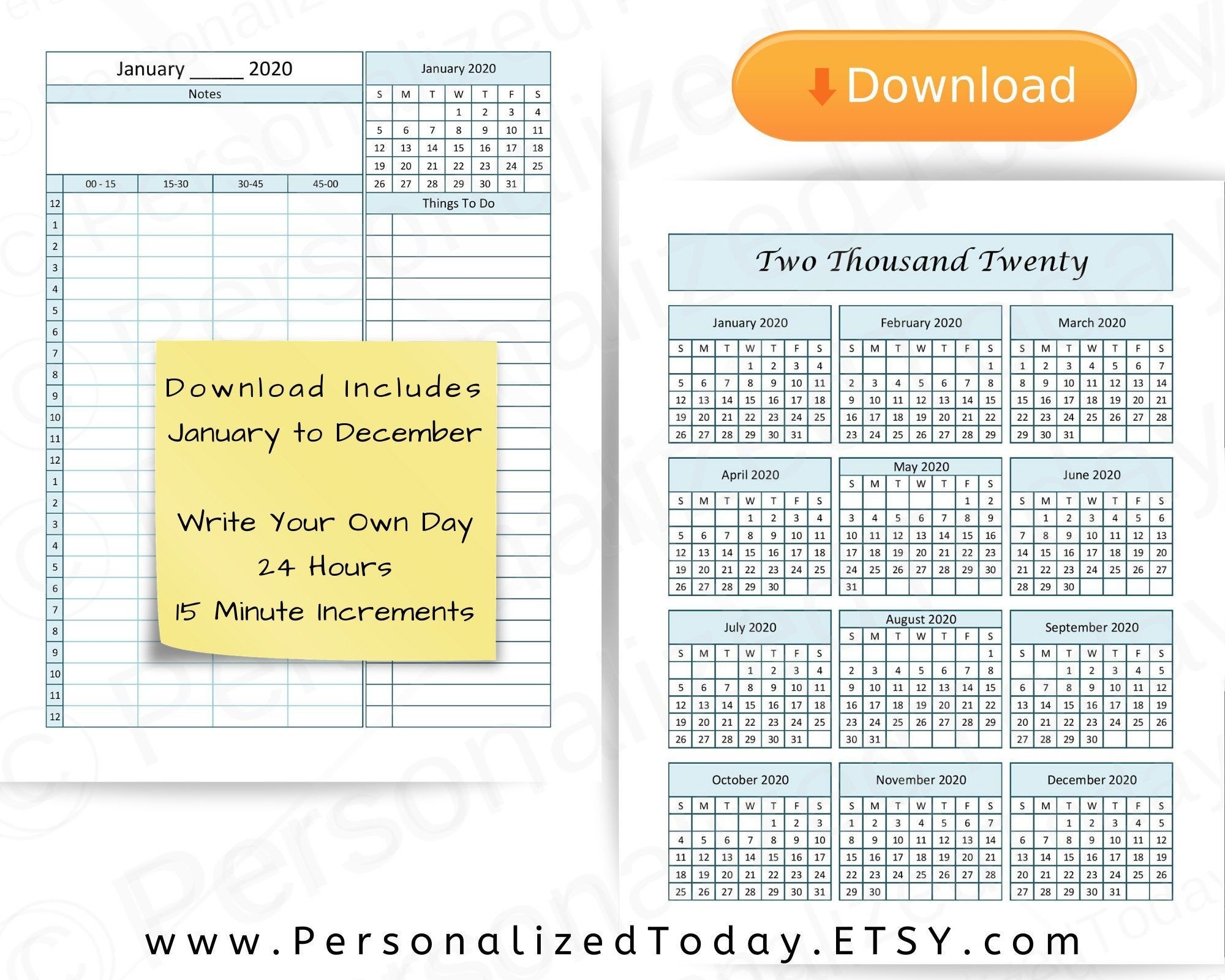 2020 annual calendar printable with notes daily pdf digital