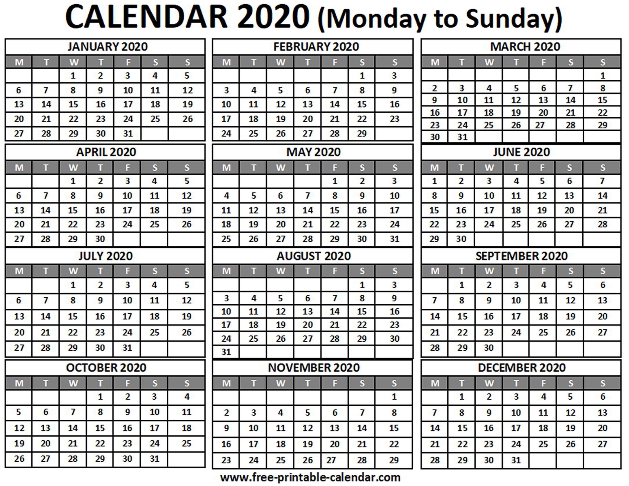 2020 calendar free printable calendar