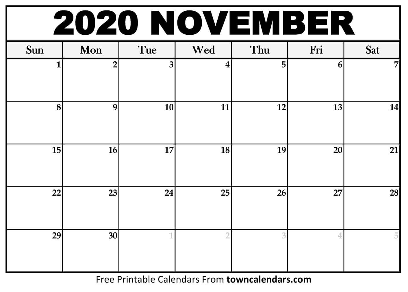 2020 Calendar Printable Towncalendars