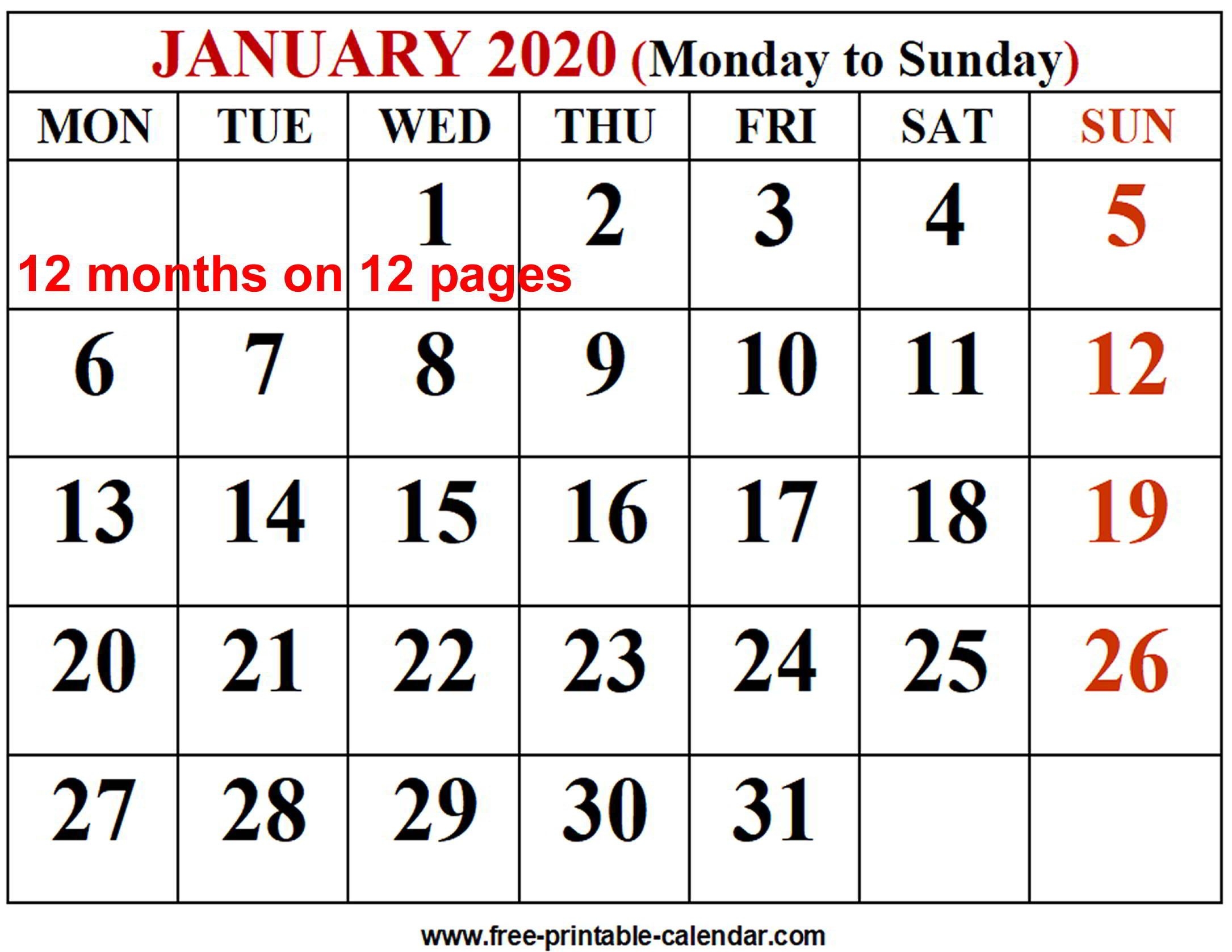 2020 Calendar Template Free Printable Calendar