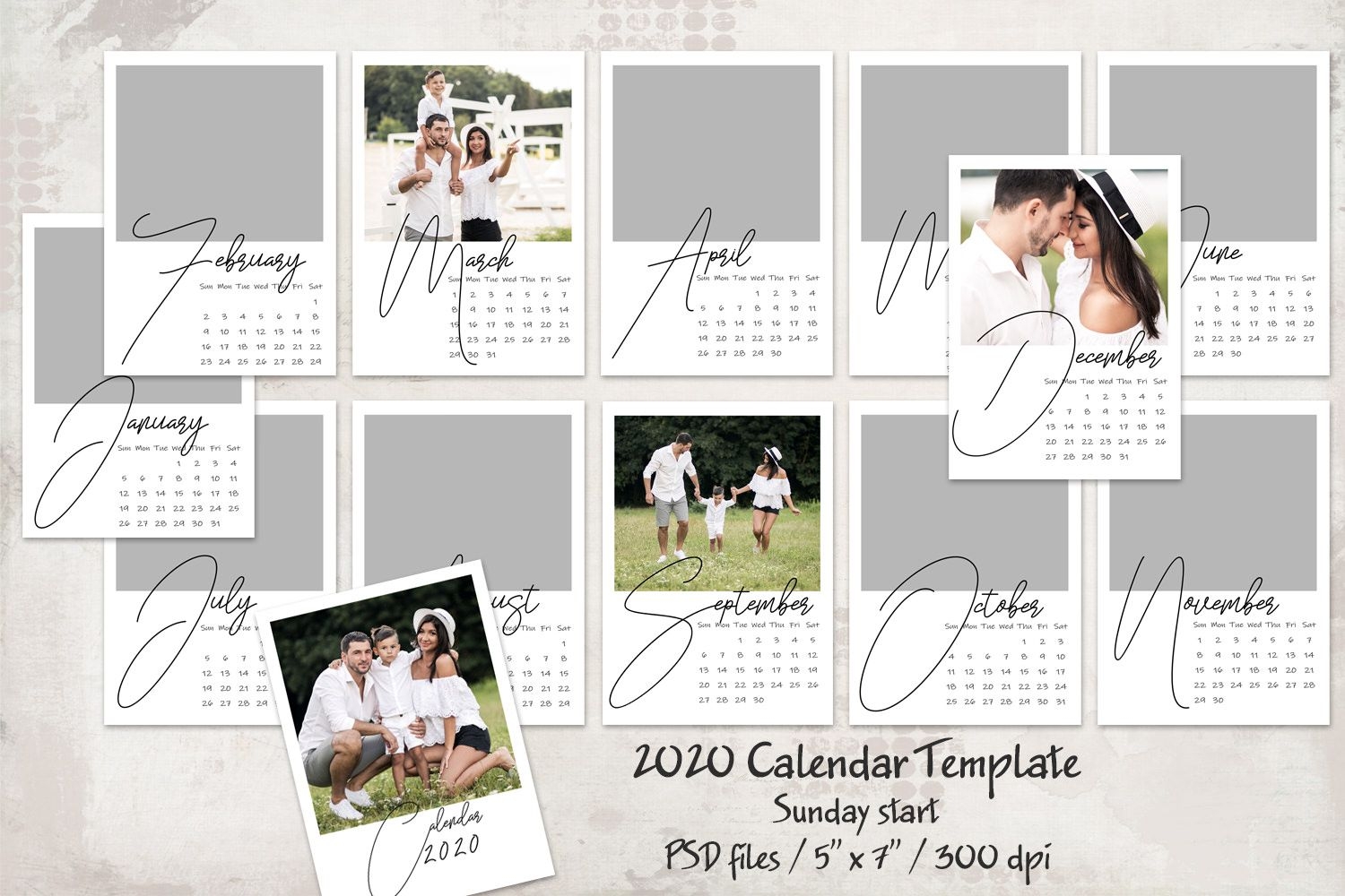 2020 calendar template sunday start 5x7