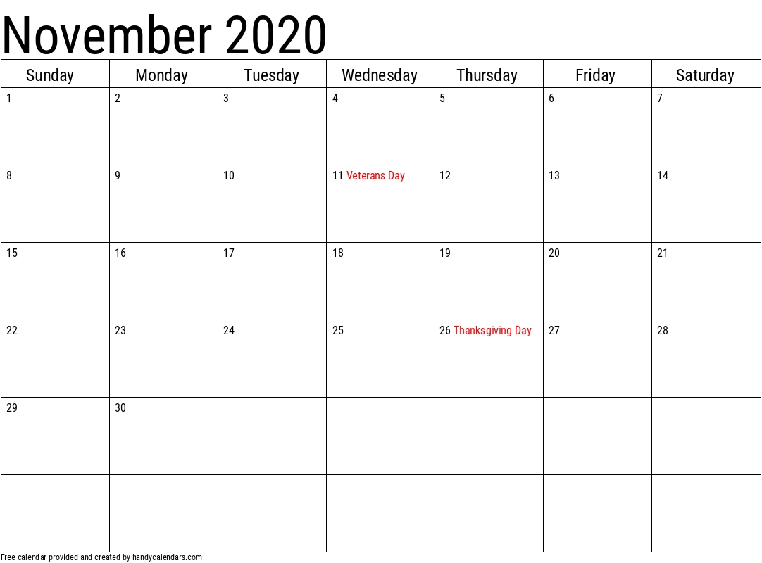 2020 Calendar With Holidays Templates Handy Calendars