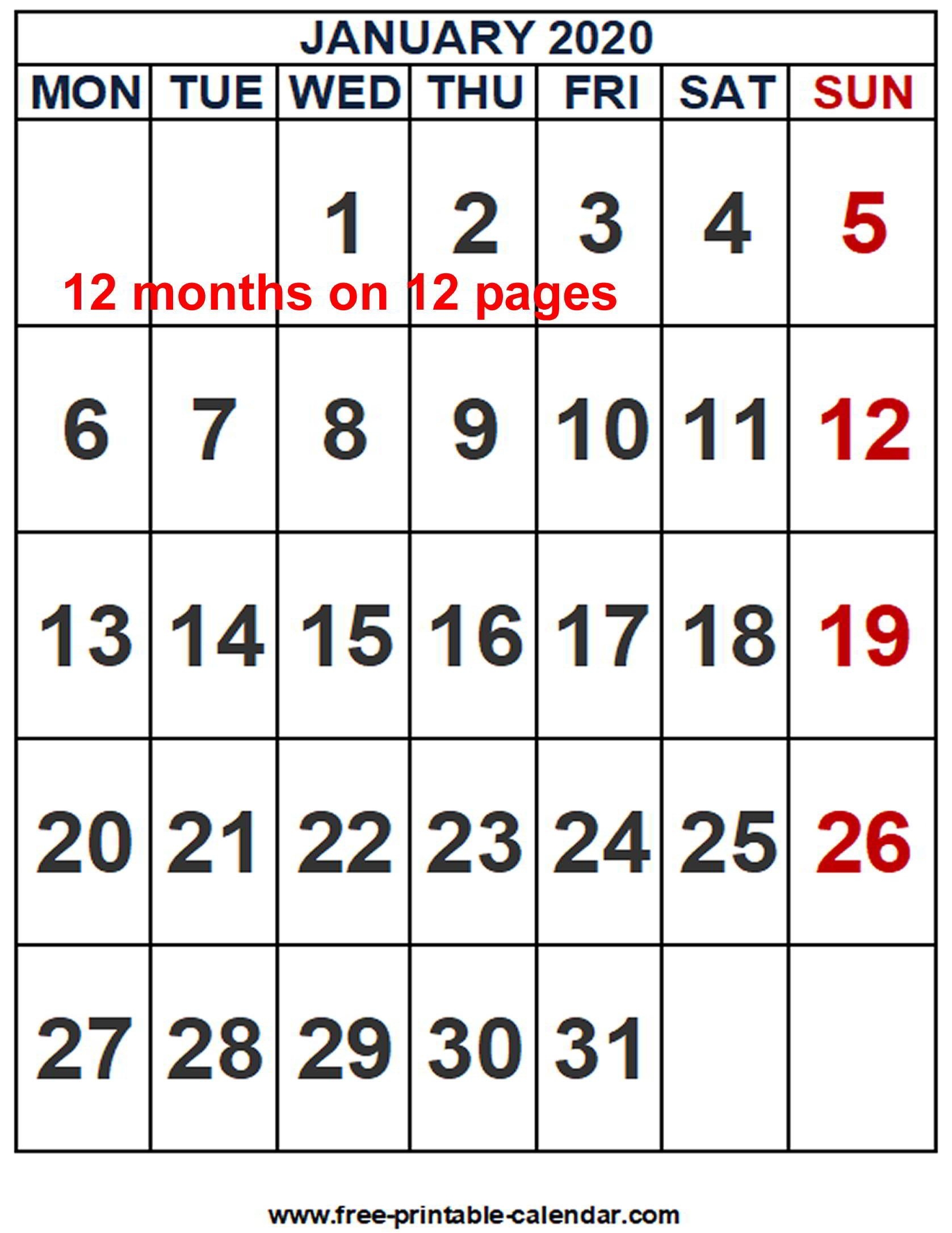 2020 Calendar Word Template Free Printable Calendar