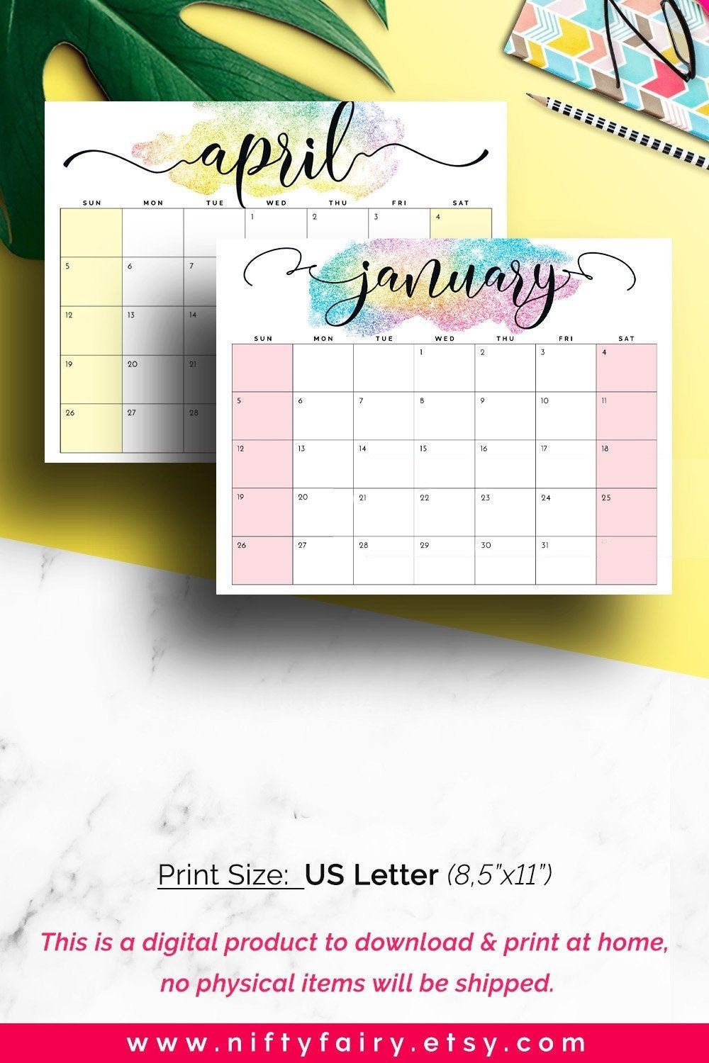 2020 Desk Calendar, 2020 Monthly Planner, 2019 2020 Printable Calendar, Desk Planner, Printable Monthly Calendar 2020, Girlboss Calendar