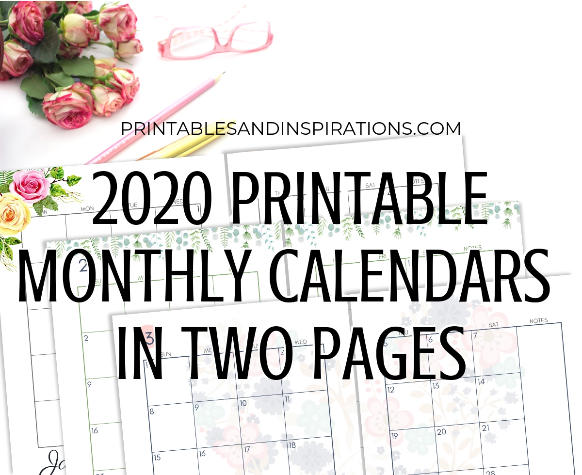 2020 monthly calendar two page spread – free printable